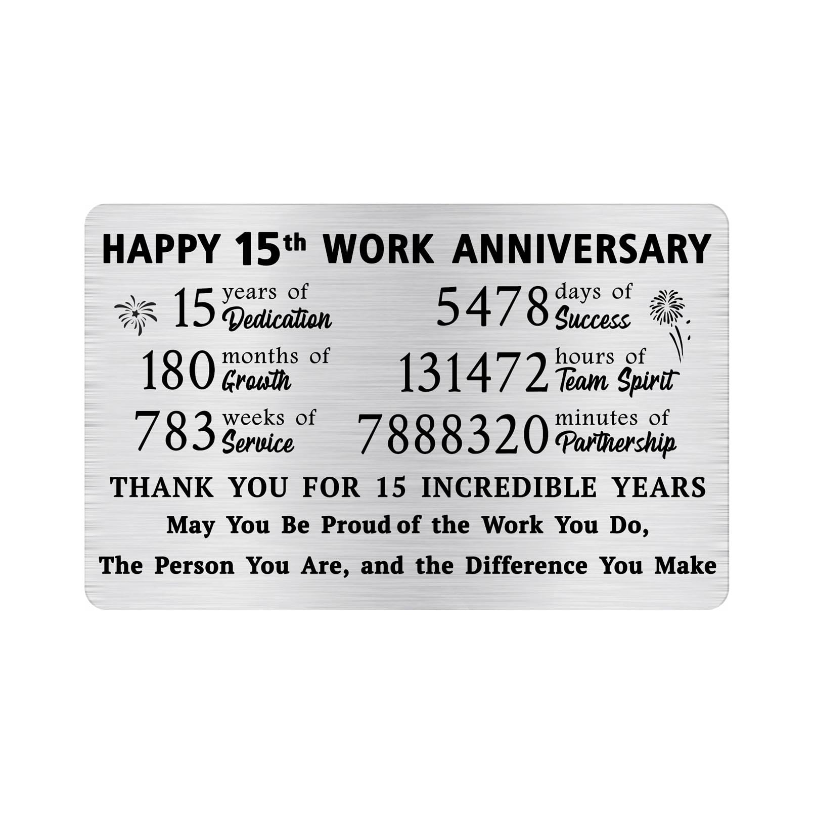 Alotozo 15 Year Work Service Wallet Card - 15 Years of Service Appreciation Gift for Men & Women - Happy 15th Work Anniversary Card for Employee/Coworker