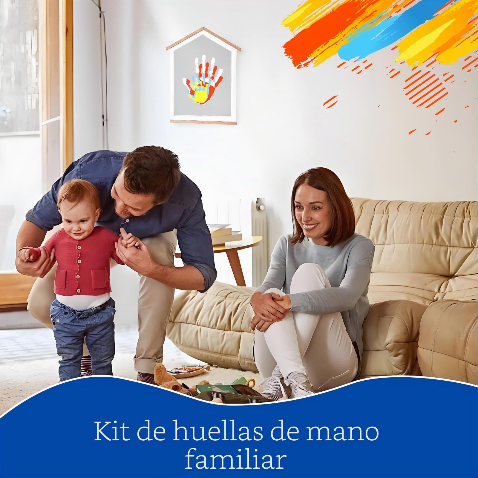Kit exclusivo de huellas de manos familiares con forma de casa; Recuerdo único DIY, Set completo, Manualidades familiares y creación de recuerdos (Forma de casa)
