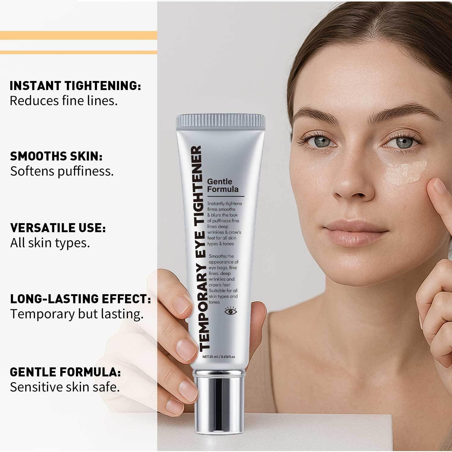 Instant Firm Temporary Eye Tightener with Brush,Perfection Eye Tightener,Instant Temporary E/ye Bag T/ightener,E/ye Tightening Cream with Smoothing Formula,Visibly Reduce Fine Lines Wrinkles 20g - Image 3