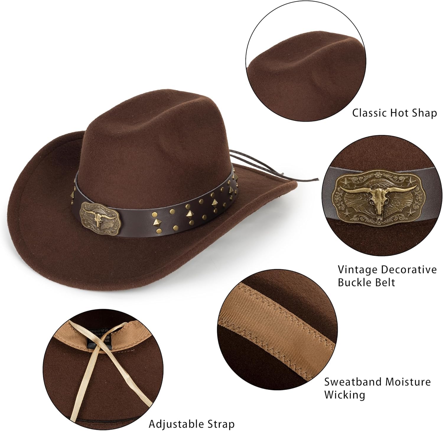 Western-Cowboy-Hat para mujer de fieltro de ala ancha, sombrero de vaquera, gorra de rodeo-jazz con banda