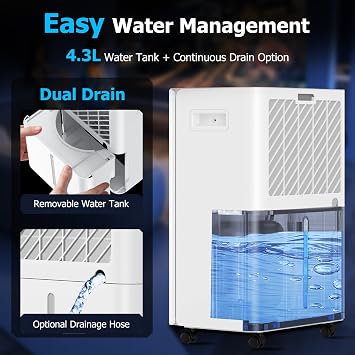 20L/day Dehumidifier with Digital Humidity Sensor & Display - 24-Hour Timer, 3 Dehumidification Modes, Continuous Drain, Ideal for Bedrooms, Office, Basements, White-Upgraded