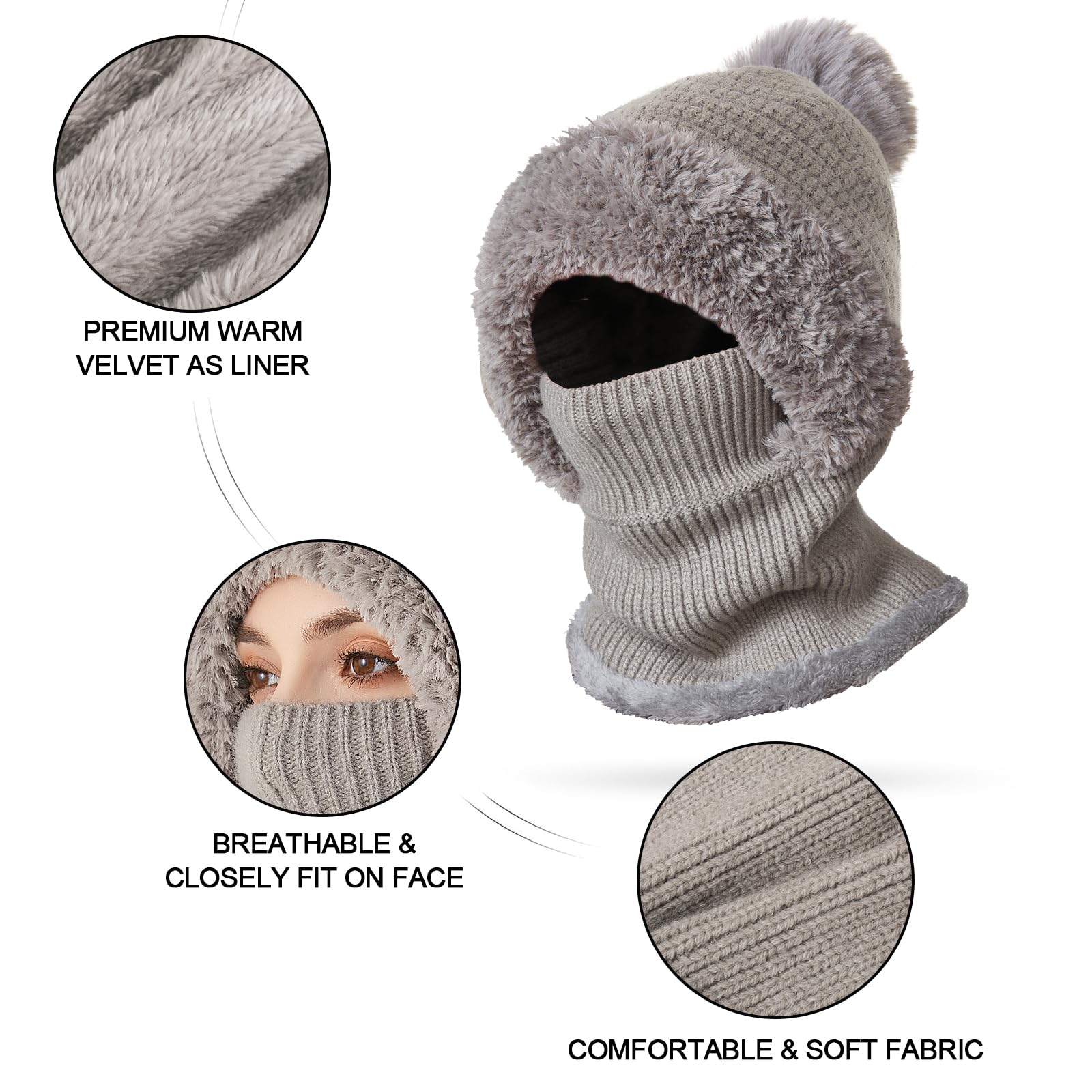 TAGVO Pasamontañas Termico para Mujer, Pasamontañas Invierno Capucha Polar Balaclava de Esquí Multifuncional para Clima Frío Esquí al Aire Libre