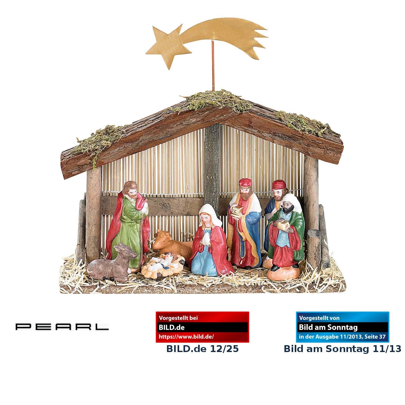 Pearl Pesebre de Navidad: Belén navideño (10 Piezas) con Figuras de Porcelana pintadas a Mano (Pesebres de Navidad Caracteres)