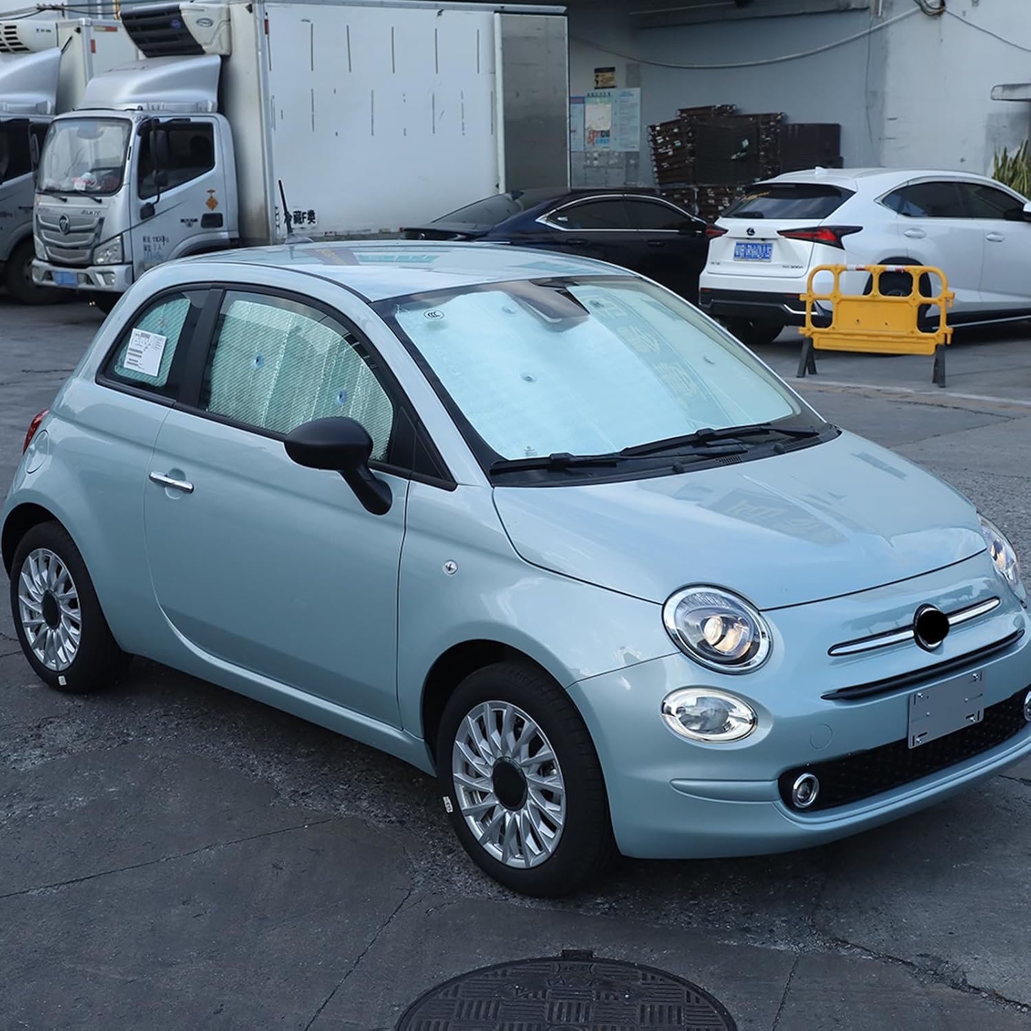 Windshield Sunshade Kit for Fiat 500 2014-2024 Accessories Front Rear Window Sun Shade Foldable Reflective Sun Visor Privacy Protection UV Blocker HeatShield Windshield Side Rear Window Full Set