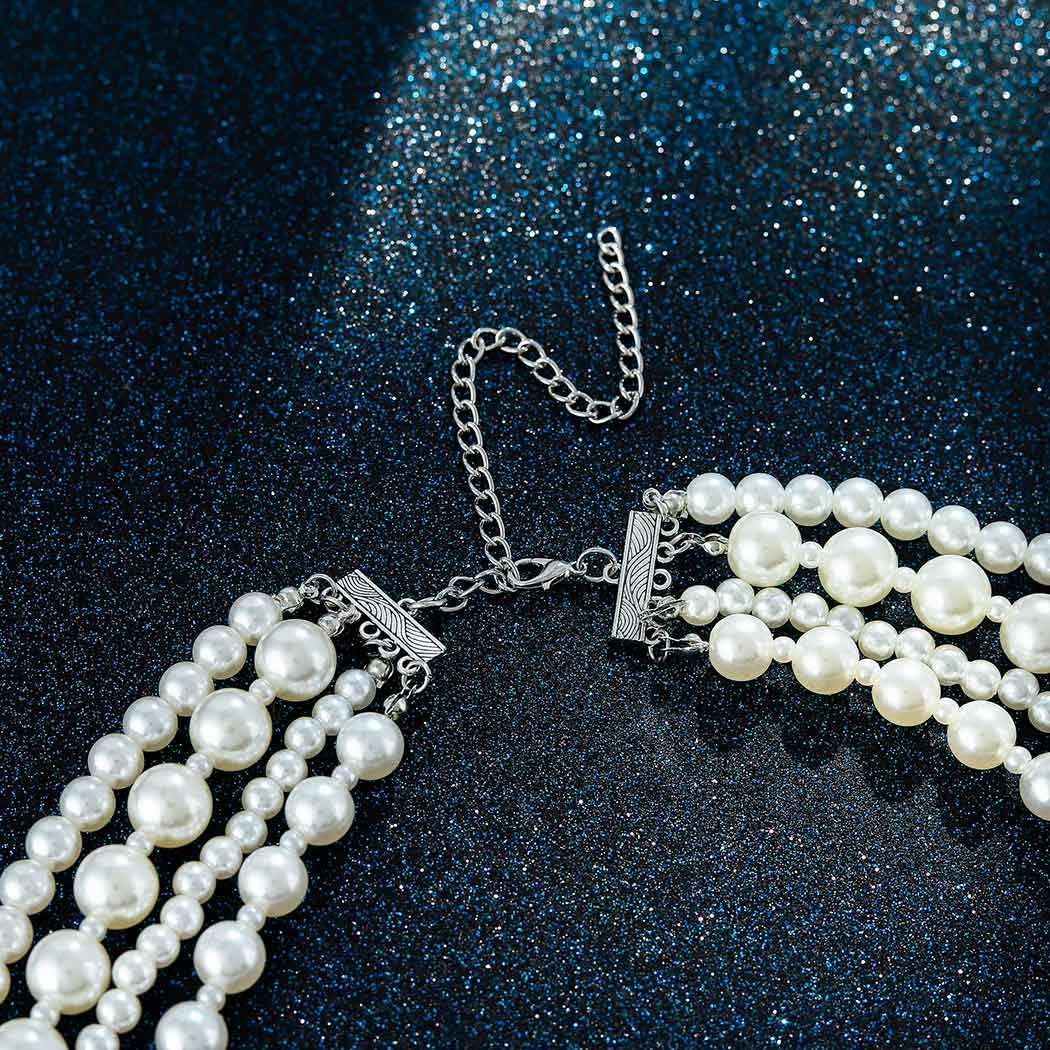 Gangel Pearl Necklace Earring Set Layered Faux Pearl Necklaces Vintage Bridal Jewelry Multi Strand Pearls Necklace for Women - Image 5