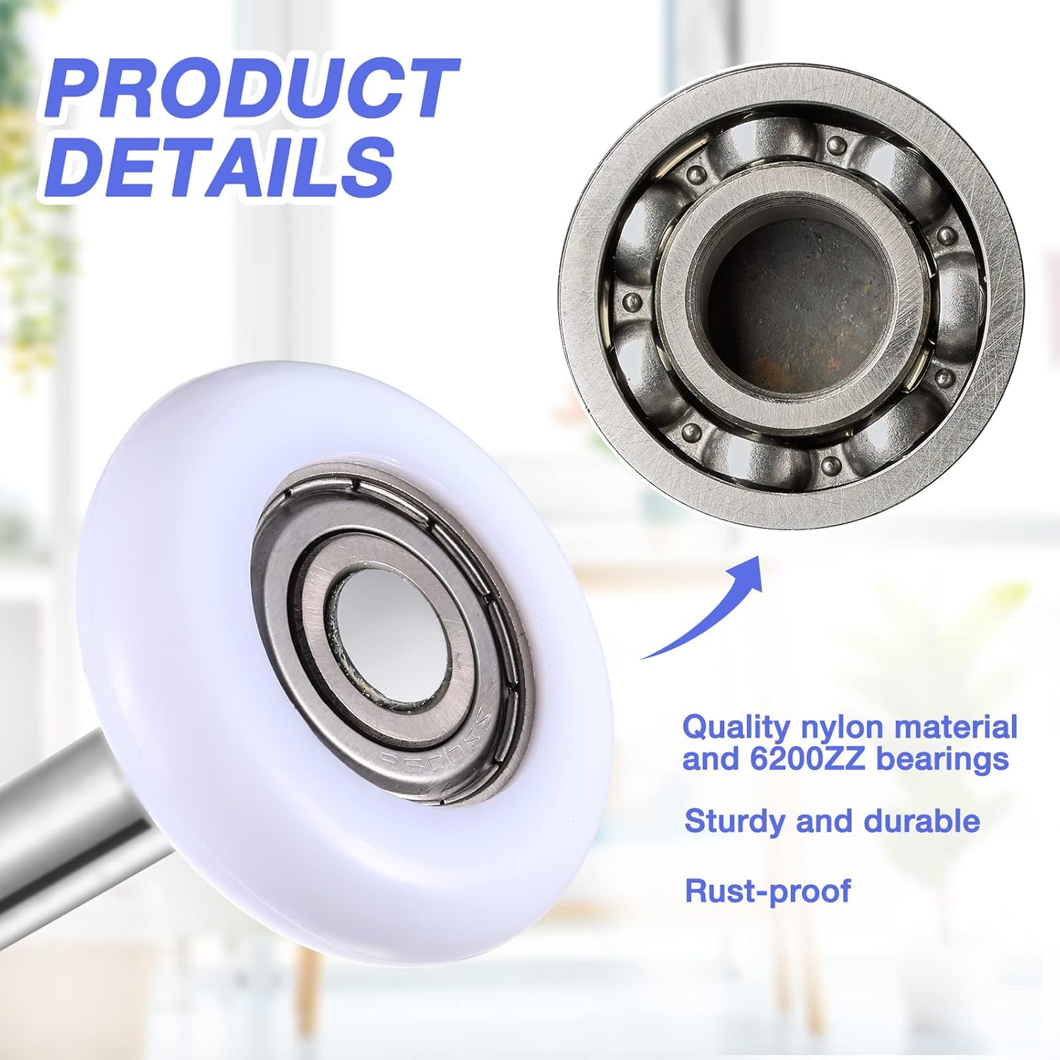 24 Pcs White Nylon Garage Door Rollers 2 Durable Garage Door Replacement Wheels for 2 Track 4.7 Stem Quiet High Load 6200ZZ Double Seals High Performance Precision Bearings Parts Ball Bearing : Tools & Home Improvement