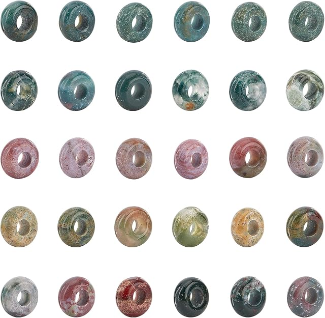 NBEADS 30 Pcs European Beads, Natural Indian Agate Loose Beads Large Hole Beads for Jewelry Making, Hole: 4mm, Random Color