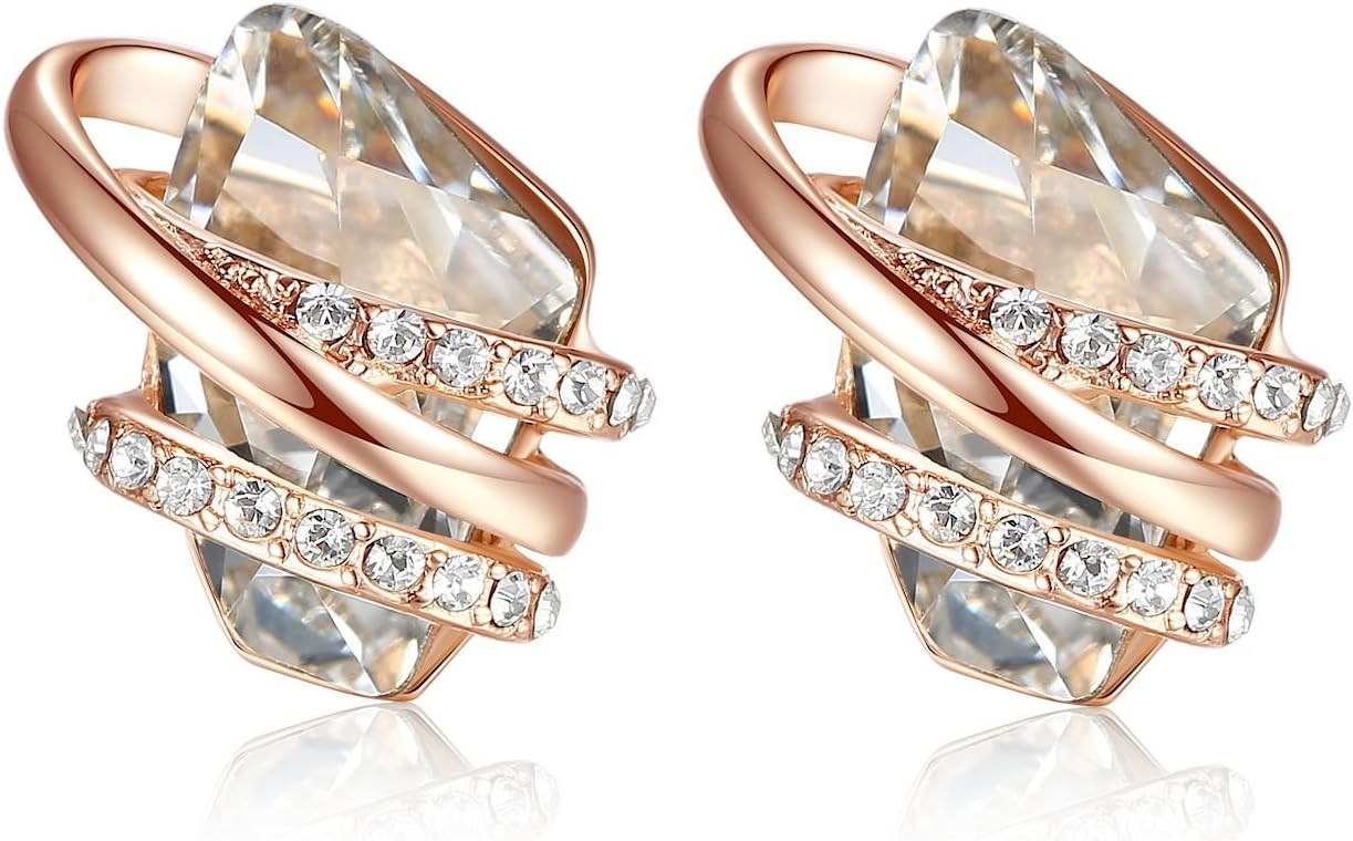 Leafael Wish Stone Stud Earrings with Birthstone Crystals, 18K Rose Gold Plated or Silver-tone