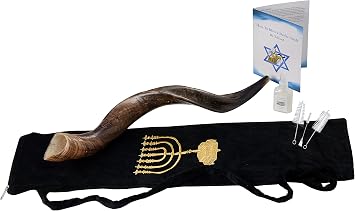 Yaliland Shofar Horn Musical Instrument - Authentic Kosher Kudu Horns from Israel - Includes Bag, Book Guide, Anti-Odor Spray, 3 Cleaning Brushes - Ideal for Religious Ceremonies - 26"-28", Natural