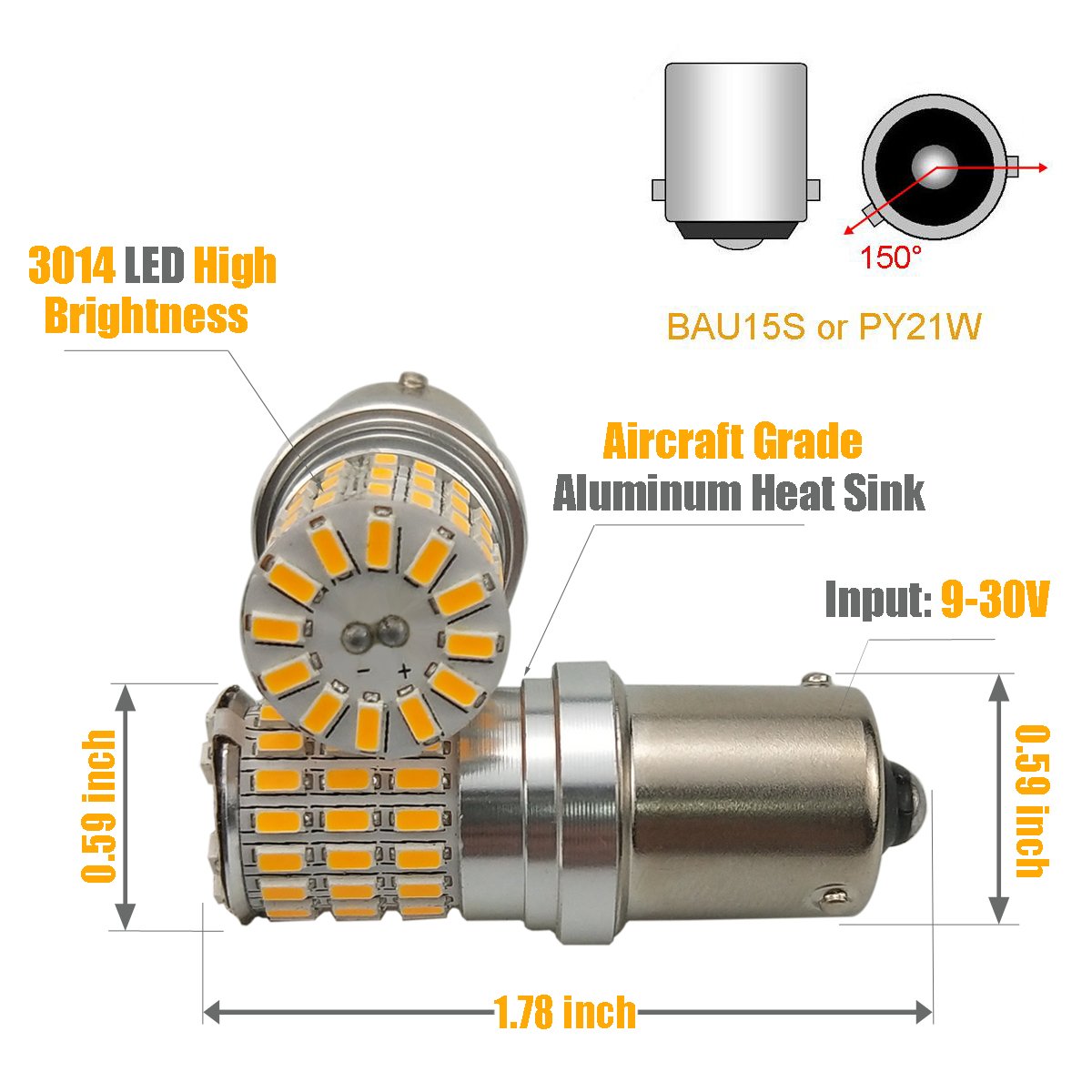 iBrightstar 9-30V Extremely Bright 7507 PY21W BAU15S 2641A LED Bulbs Replacement for Turn Signal Lights, Amber Yellow