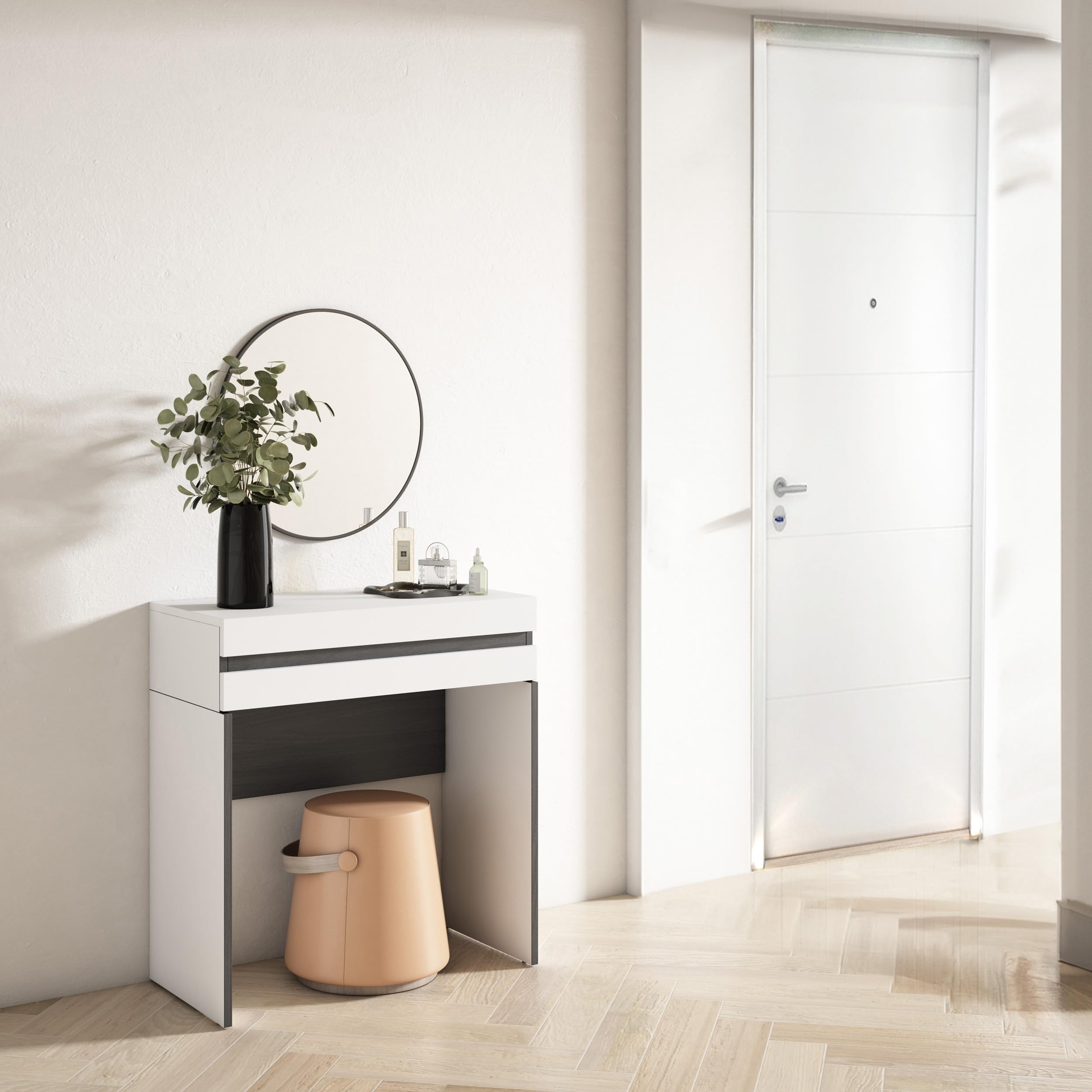 Skraut Home | Consolle Ingresso | Mobile ingresso corridoio | 70x75x35 cm | Con cassetto | Con stoccaggio | Stile moderno | Bianco
