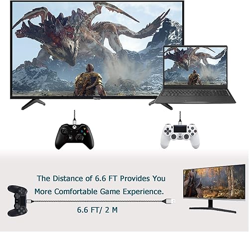 Miniatura 5 de Cargador para controlador PS4 Cable de carga 2 piezas de nailon trenzado Micro USB 2.0 de alta velocidad Cable de sincronización de datos para Xbox