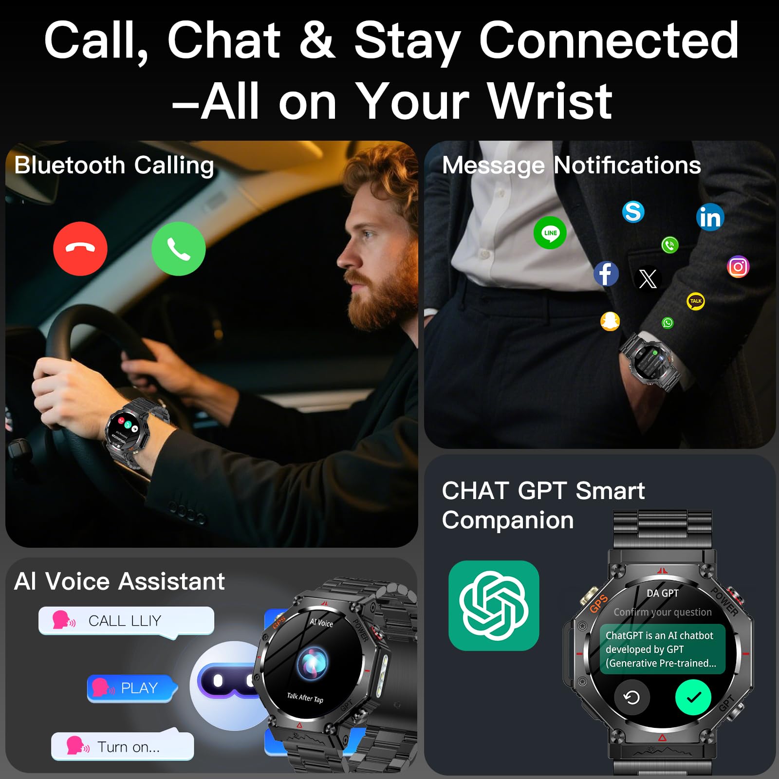 2026 AI Smartwatch Uomo con GPS/Altezza/Pressione Sanguigna/Torcia LED | 1.39''Orologio Smartwatch con 530mAh/Chiamata,3ATM Impermeabile 110+Modalità Sport Cardiofrequenzimetro SpO2 per Android iOS