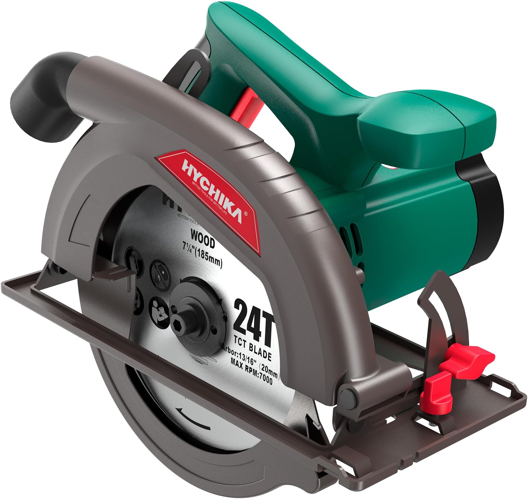 HYCHIKA Circular Saw,1300W 4500RPM with Saw Blade (24T 185mm), Maximum Cutting Depth 65mm (90ยบ), 45mm (45ยบ) for Cutting Wood and Plastic
