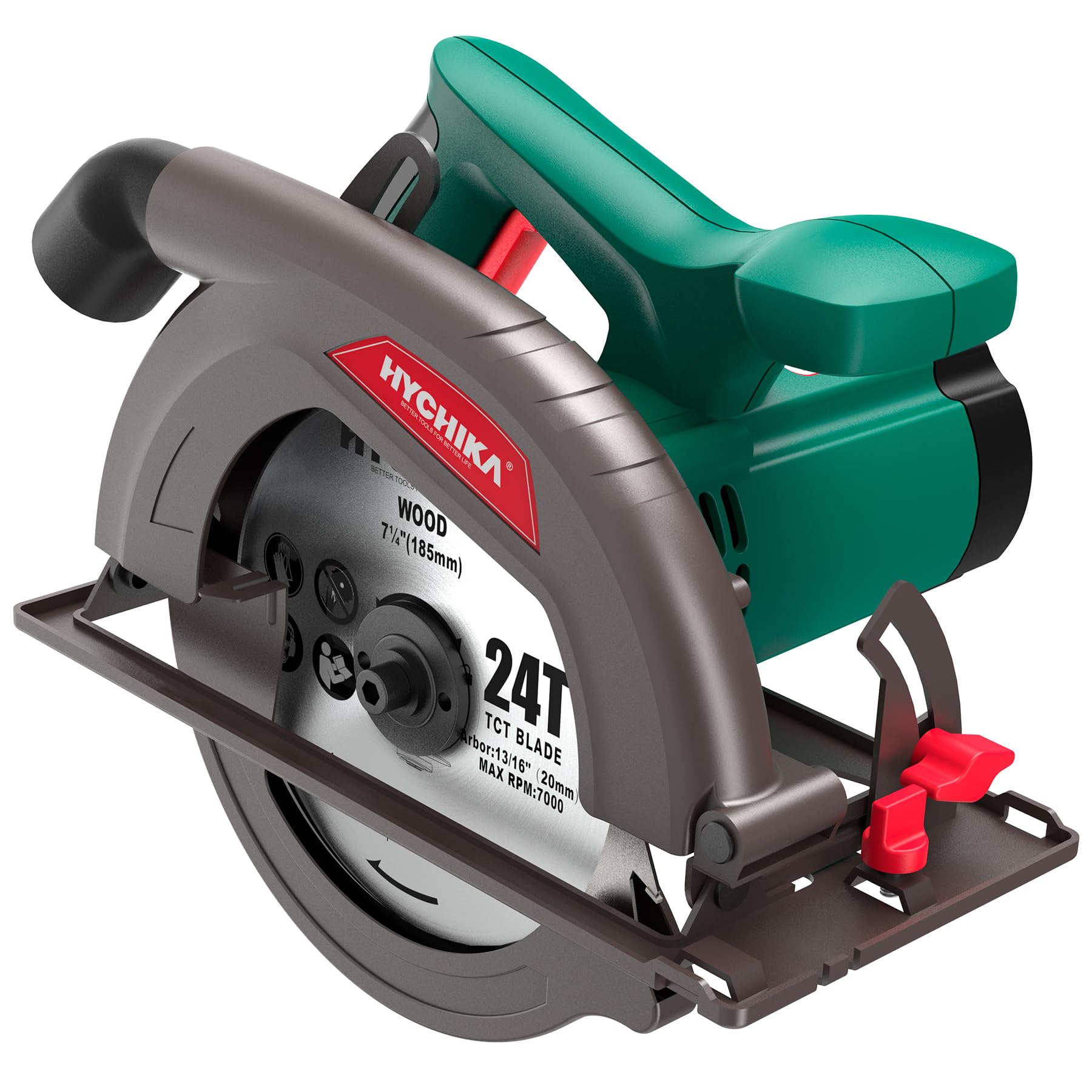 HYCHIKA Circular Saw,1300W 4500RPM with Saw Blade (24T 185mm), Maximum Cutting Depth 65mm (90º), 45mm (45º) for Cutting Wood and Plastic