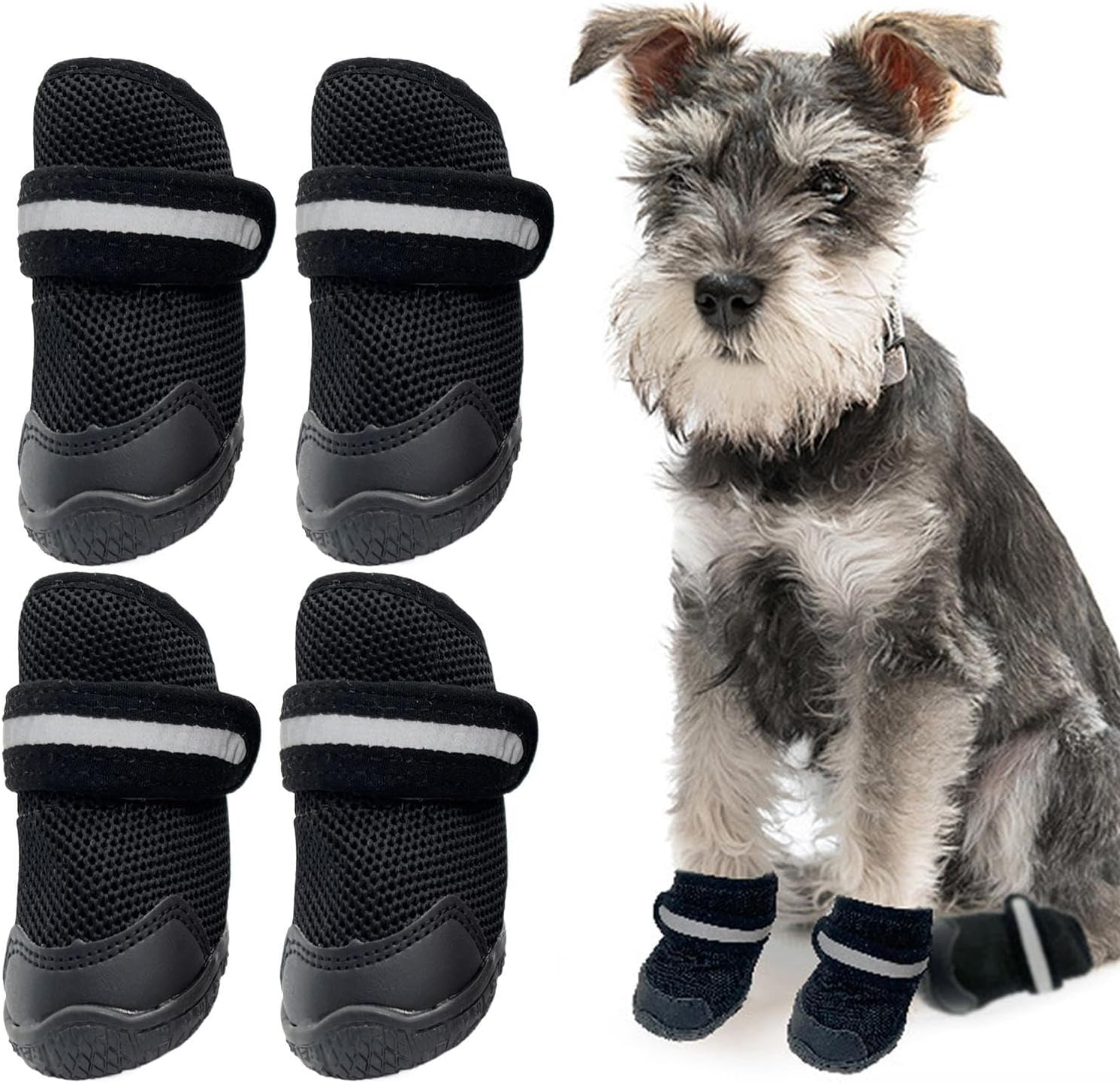 Dog Shoes - Polyester, Breathable Elastic Protectors with Reflective Stripes, Non-Slip Ankle Boots for Walking with Puppies, Camping, Hiking, Outdoor Floors, Night Use