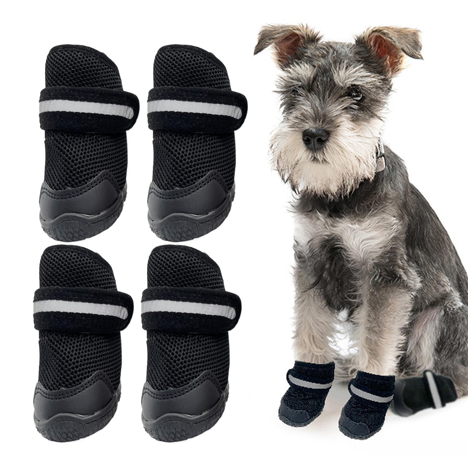 Dog Shoes - Polyester, Breathable Elastic Protectors with Reflective Stripes, Non-Slip Ankle Boots for Walking with Puppies, Camping, Hiking, Outdoor Floors, Night Use