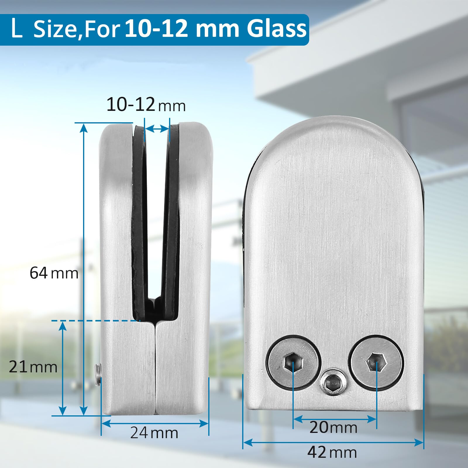 Anhoer 8Pcs Glass Clamps 304 Stainless Steel Glass Clip Clamp 10-12MM Bracket Brushed Finish Adjustable for Handrail Balustrade Staircase - Image 2