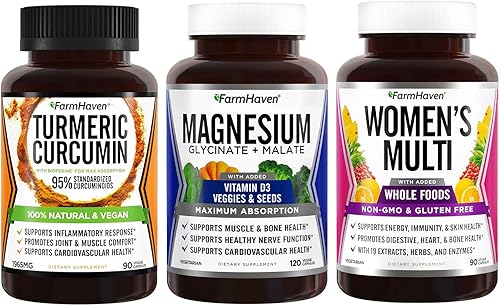 FarmHaven Magnesio + multivitamínico para mujer + cúrcuma curcumina con pimienta negra BioPerine