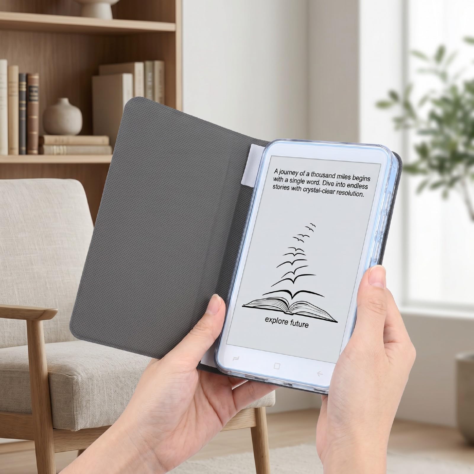 Fockety E Book Reader, 5 Zoll HD Touchscreen, 1G 8G, Tragbarer E Reader, Unterstützung für Android 5.1, Ultradünnes, Leichtes Ink eReader Gerät, Schnelleres Umblättern