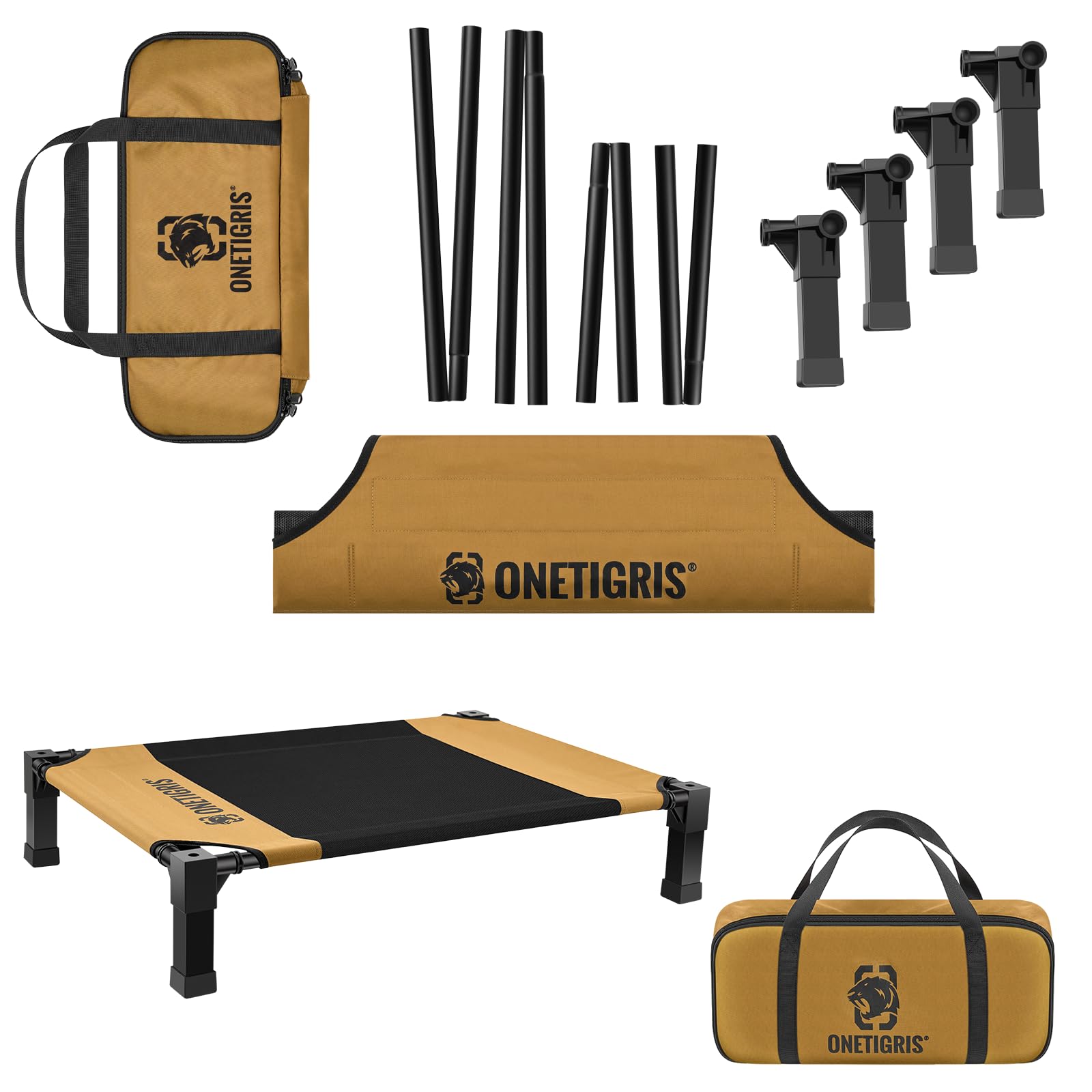 OneTigris Cama elevada para perros - 89x63 cm - Altura: 19 cm - Montaje fácil - Respirable - Duradera - Fácil de limpiar - Interior/patio/exterior - Marrón S