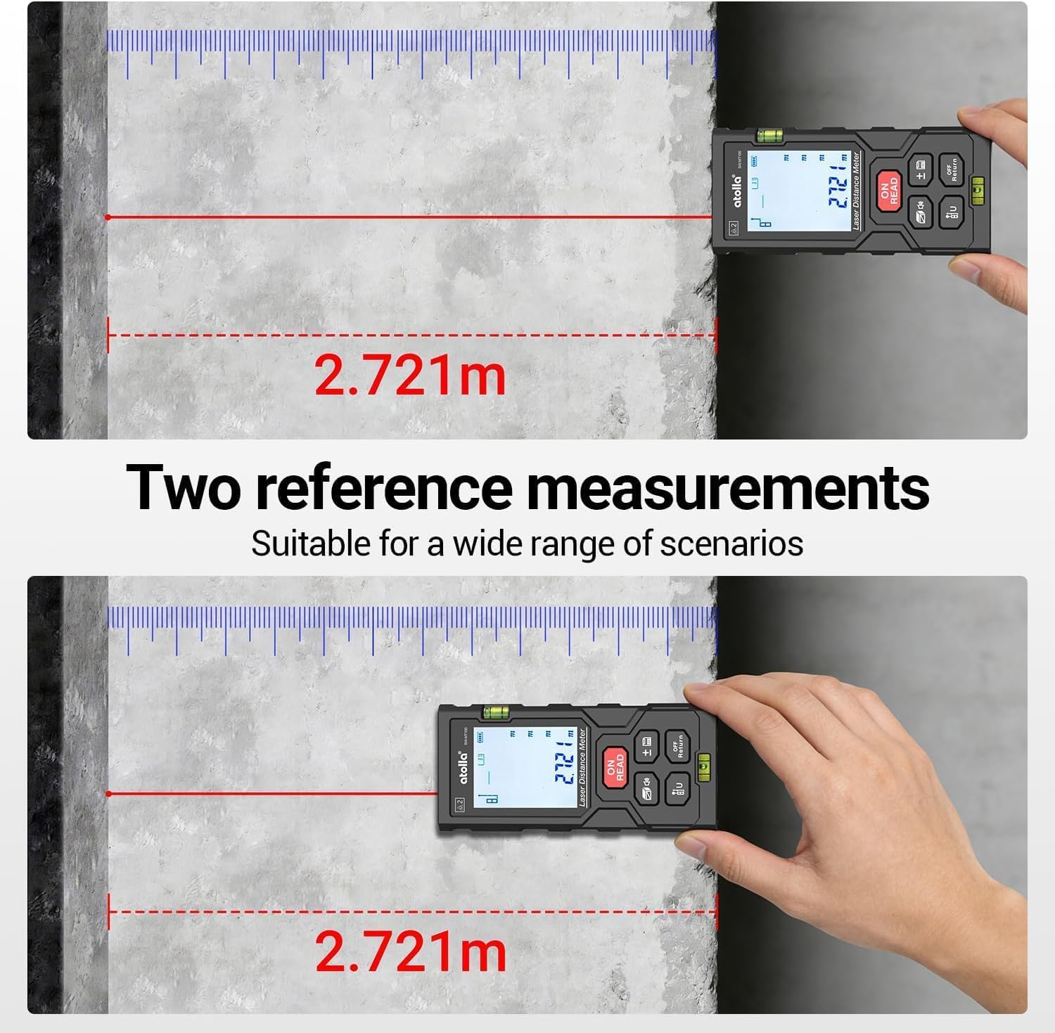 atolla Laser Measuring Tool, LCD Laser Distance Meter with 2 Bubble Levels — Amazon image 2