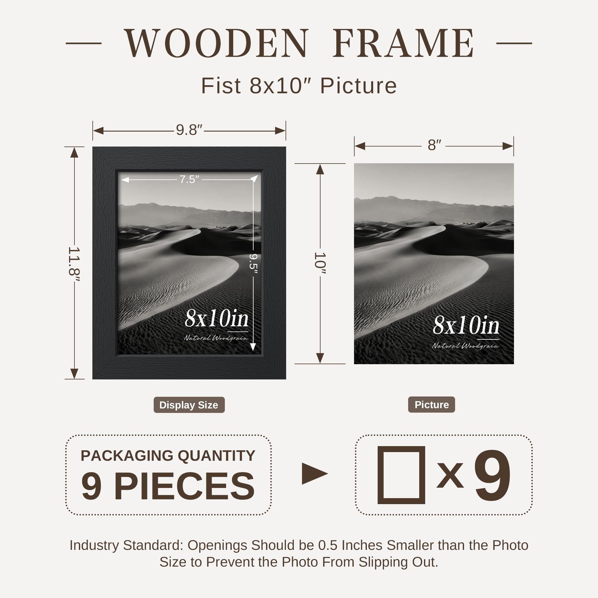 VCK 20,3 x 25,4 cm Bilderrahmen 9er Set Schwarz Holz 8x10 Fotorahmen für die Wandmontage horizontal & vertikal