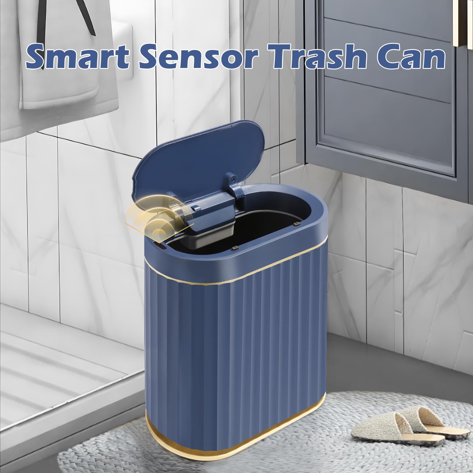 ELPHECO Pattumiera con sensore da 2 galloni, impermeabile da 7,5 l, con sensore di movimento, pattumiera automatica da bagno, bidone della spazzatura sottile, bagno, ufficio, camera da letto, blu