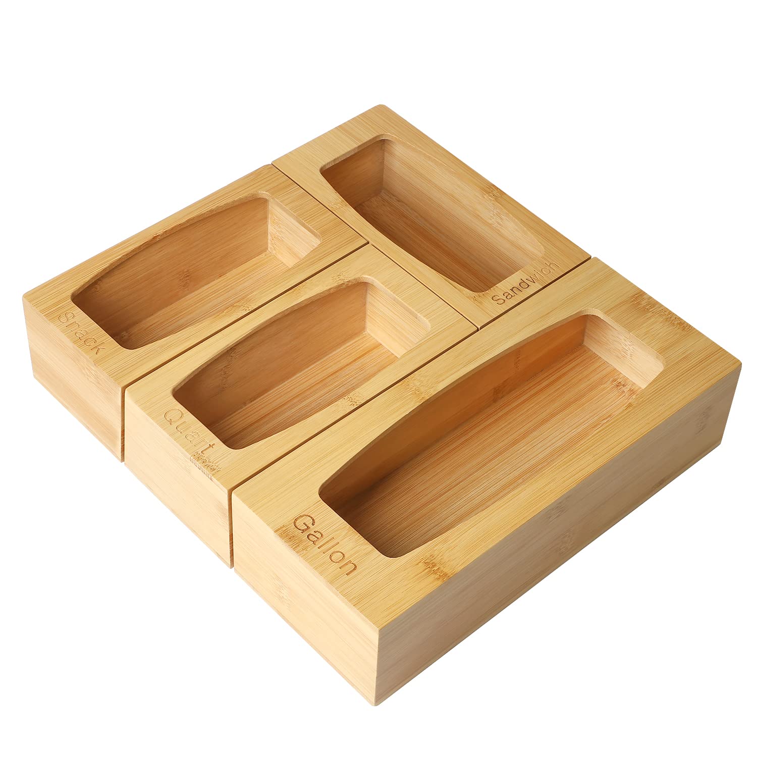 Bamboo Ziplock Bag Storage Organizer for Drawer, Food Storage Bag Organizer Bamboo Storage Dispenser Kitchen Bag Holder for Gallon, Quart, Sandwich, Snack Variety Size Bag