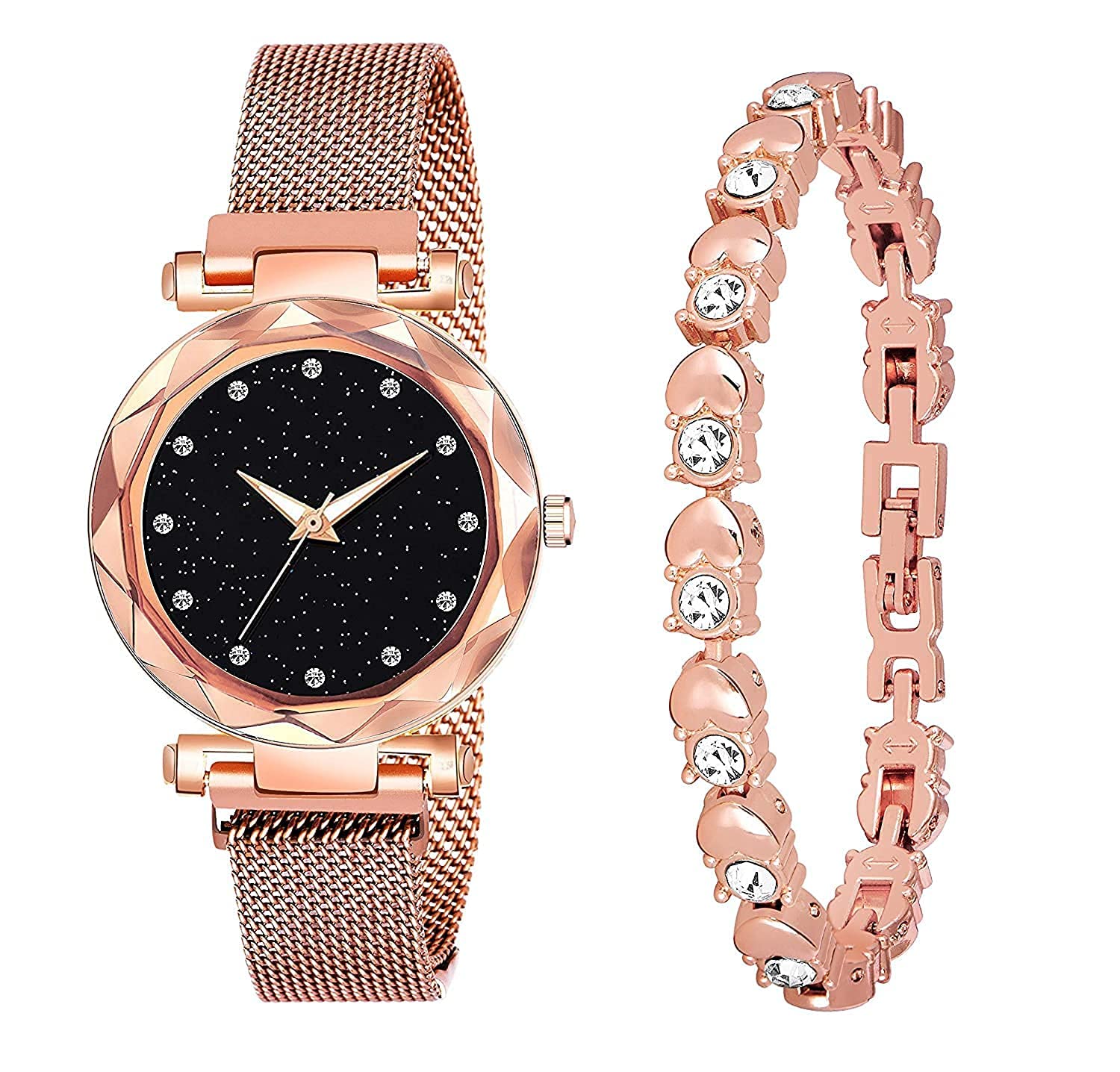 CORXIL® Analogue Diamond Studded Black Dial Magnet Watch with Gift Bracelet for Women or Girls and Watch for Girl or Women (B09RV9J63Q) Amazon Price History, Amazon Price Tracker