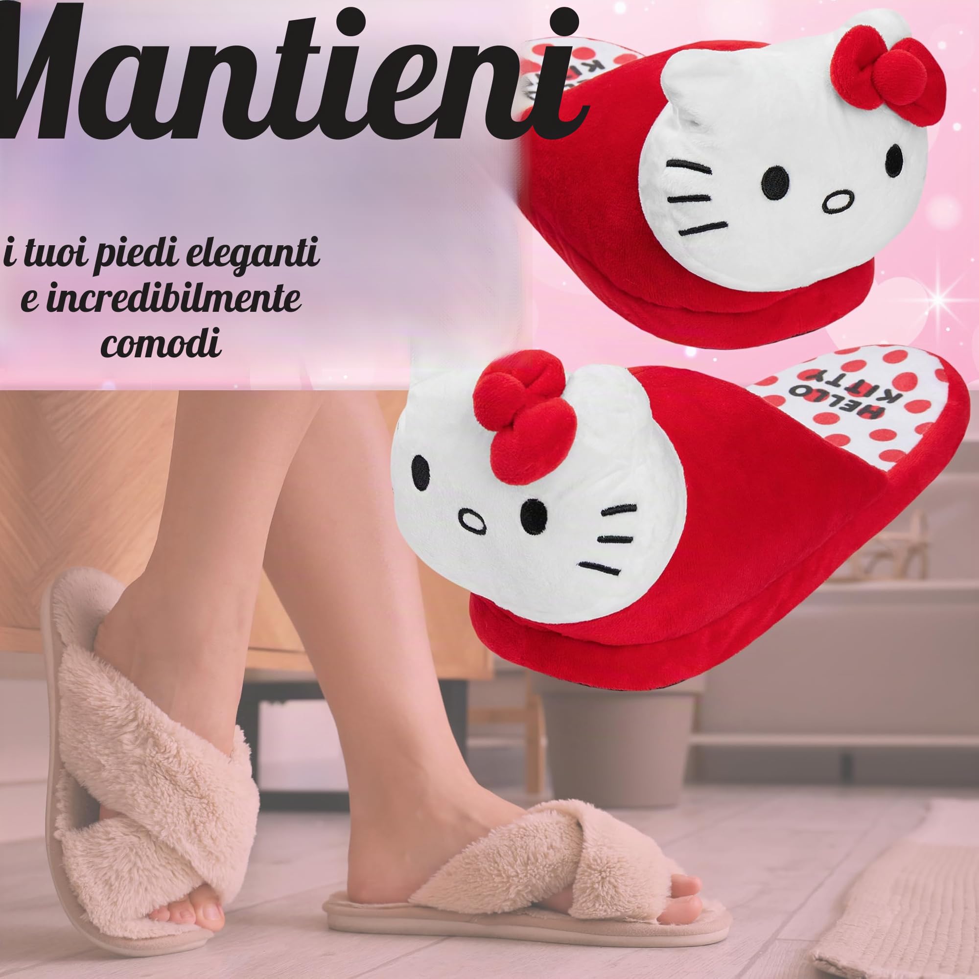 Hello Kitty 3D Pantofole Donna, Suola Antiscivolo Ciabatte Casa - Regalo Donna