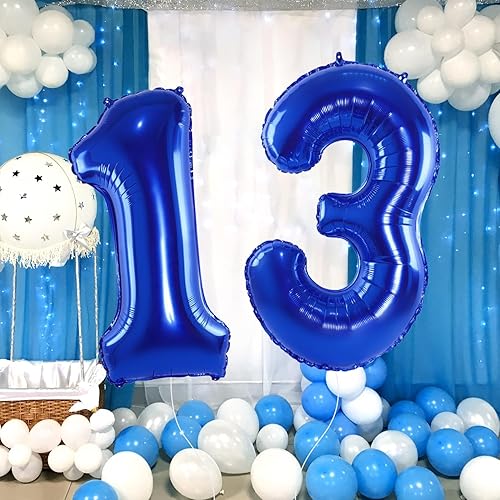 Miniatura 4 de Globos de color azul marino con el número 13 de 40 pulgadas, enormes globos digitales gigantes, globos de helio de números azul oscuro gigantes para