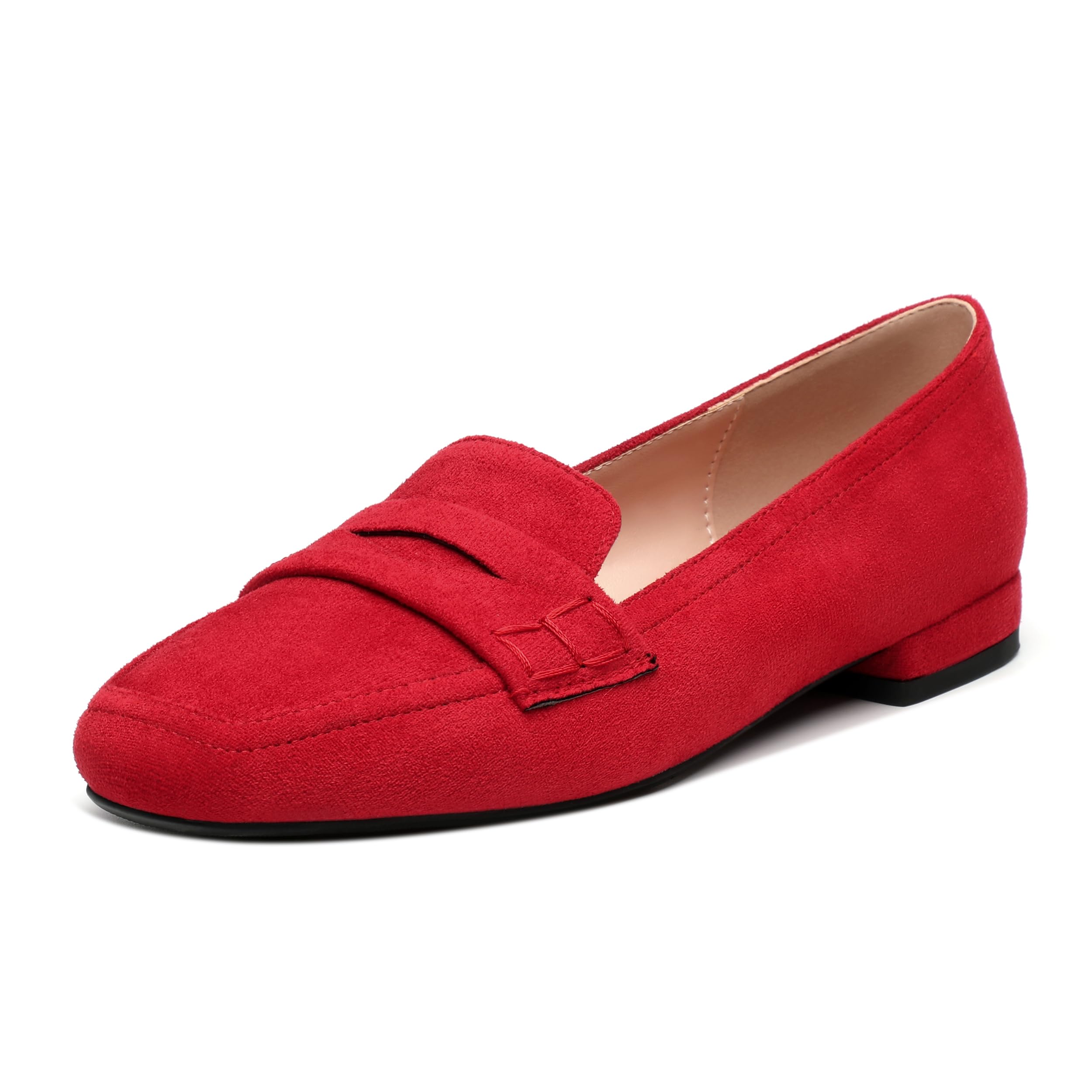 MODENCOCO Women's Loafers Comfortable Square Toe Flats Soft Women's Loafers & Slip-ons Fashion Suede Dress Shoes for Work Dating Casual