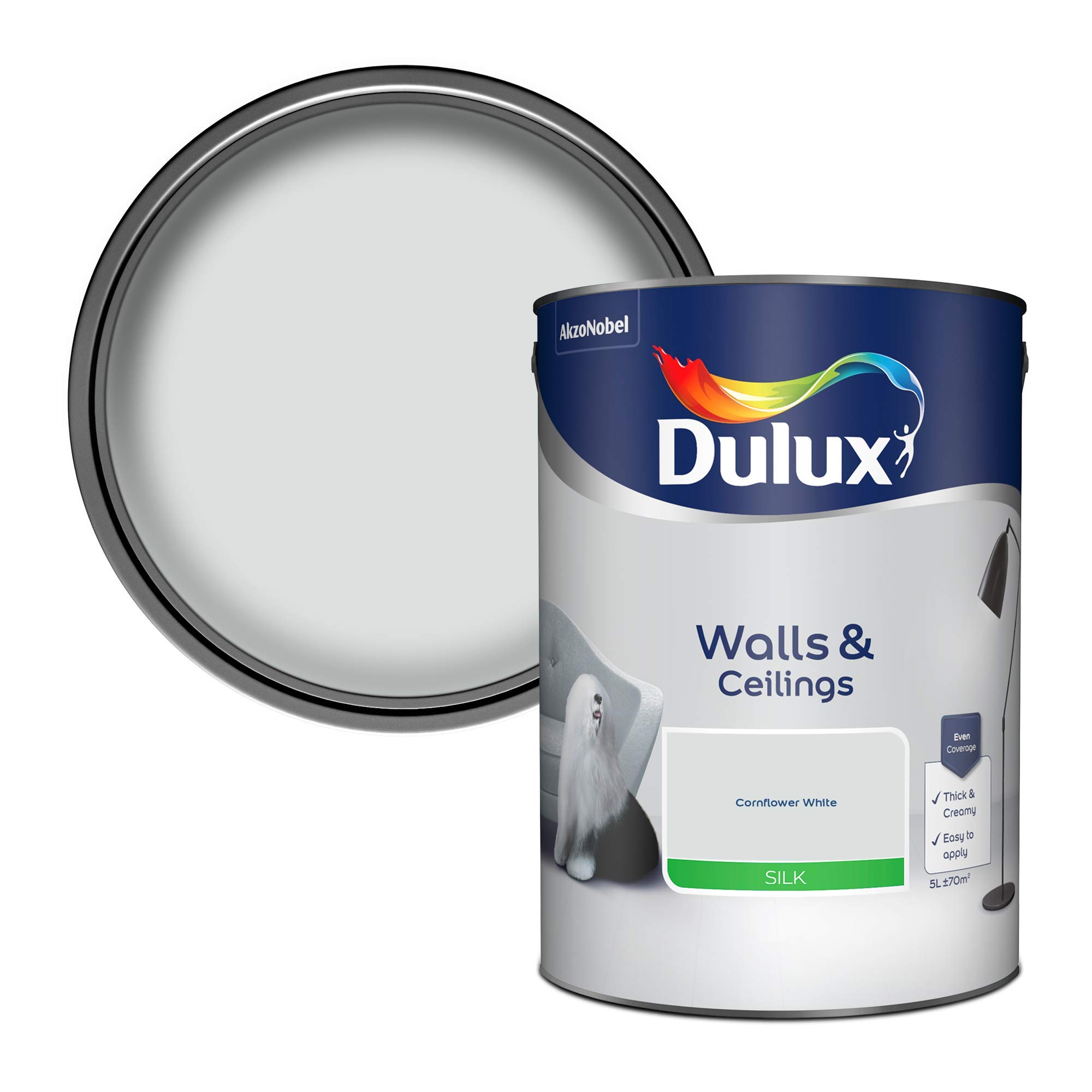 Dulux Silk Emulsion Paint For Walls And Ceilings - Cornflower White 5L