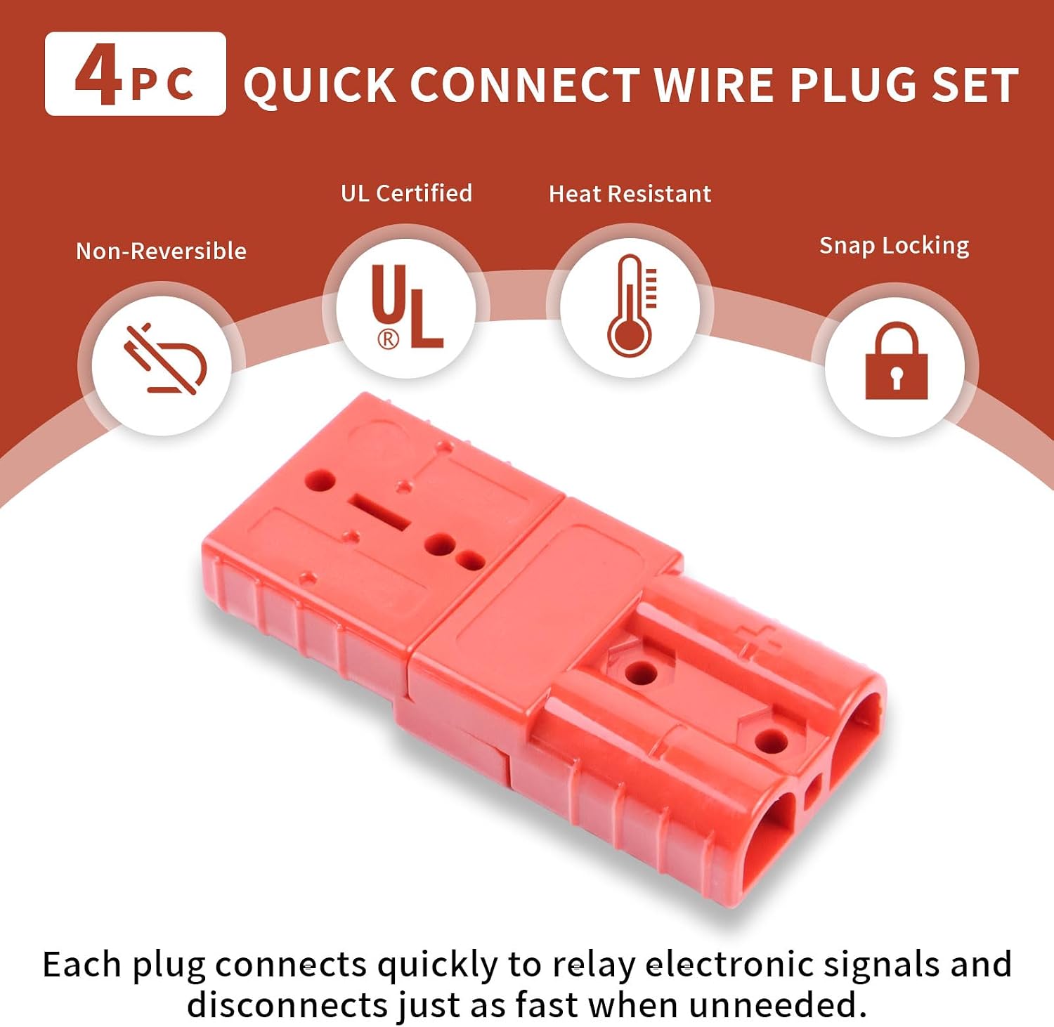Gesepa 4 Pcs 50A Anderson Connector Plugs 6-12AWG Battery Quick Connect Battery Terminals 12-36V Connector Plug Kit for Trailer Winches Automotive