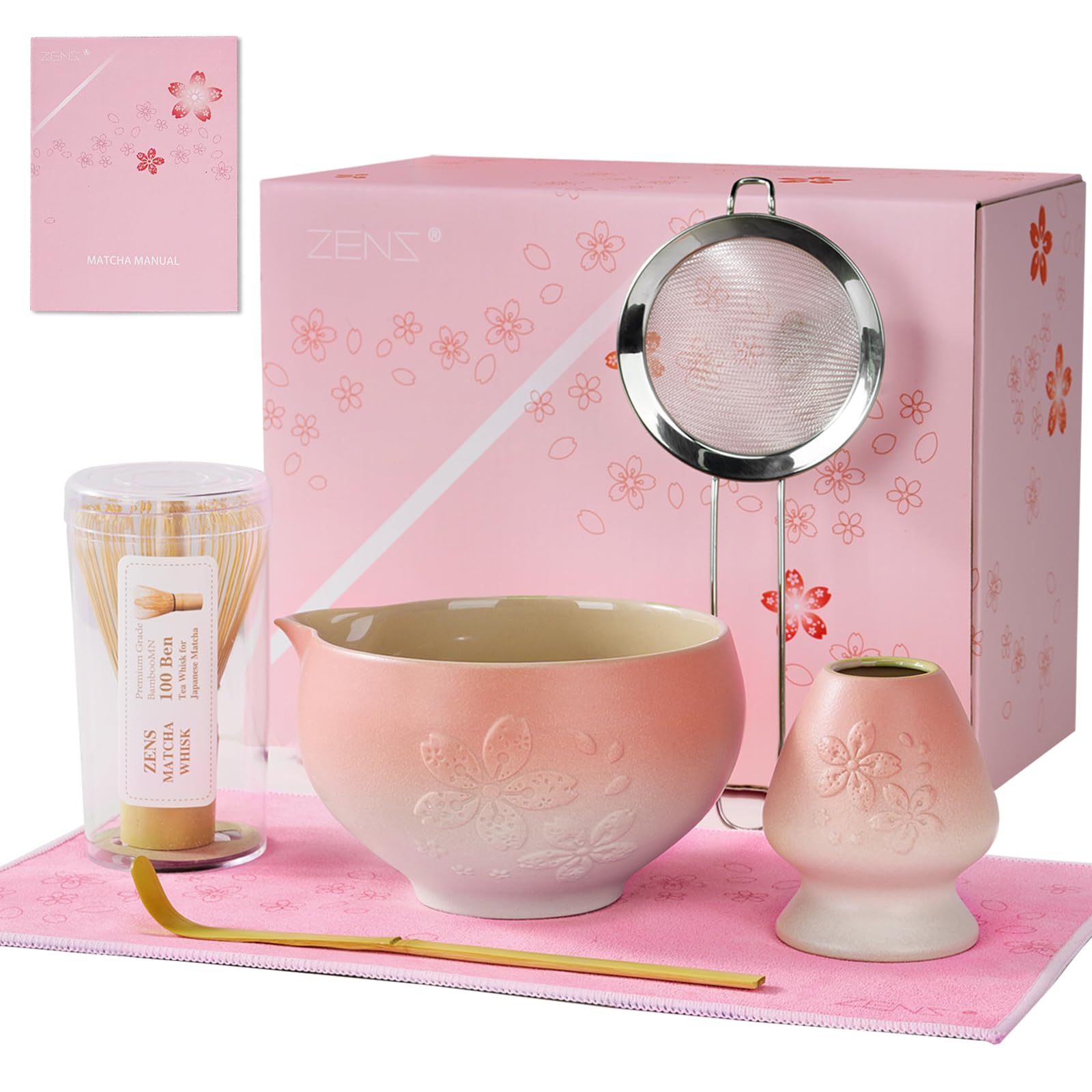 Amazon.com: ZENS Matcha Whisk Set, Pink Ceramic Matcha Bowl with