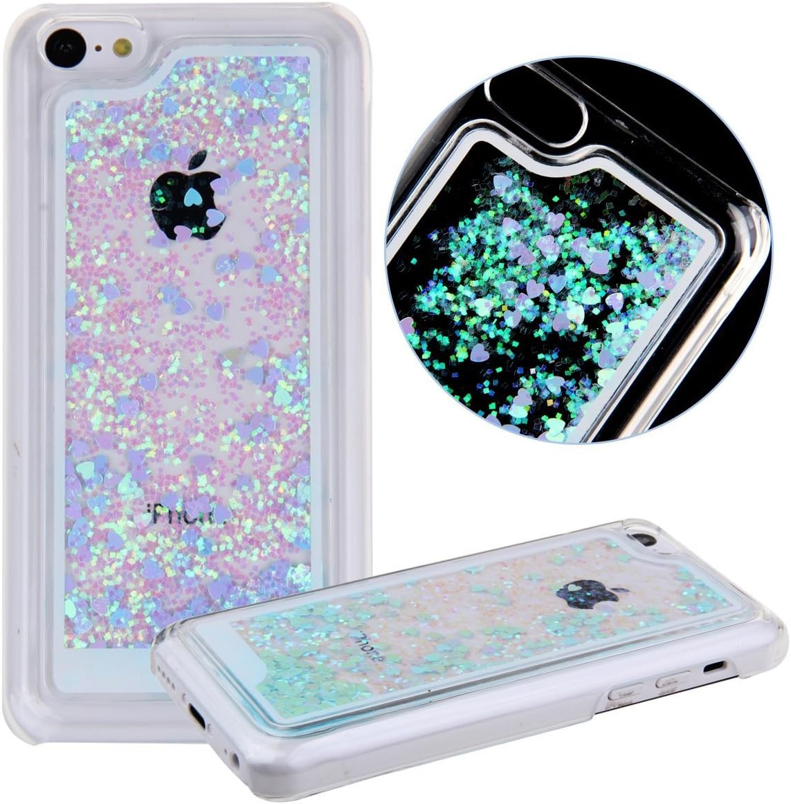 iPhone 5C Case, iPhone 5C Cover, Ekakashop 3D Creative Design Flowing Liquid Small Love Hearts Bling GlitterHard Clear Case Cover for Apple iPhone 5C (Love Hearts Blue)