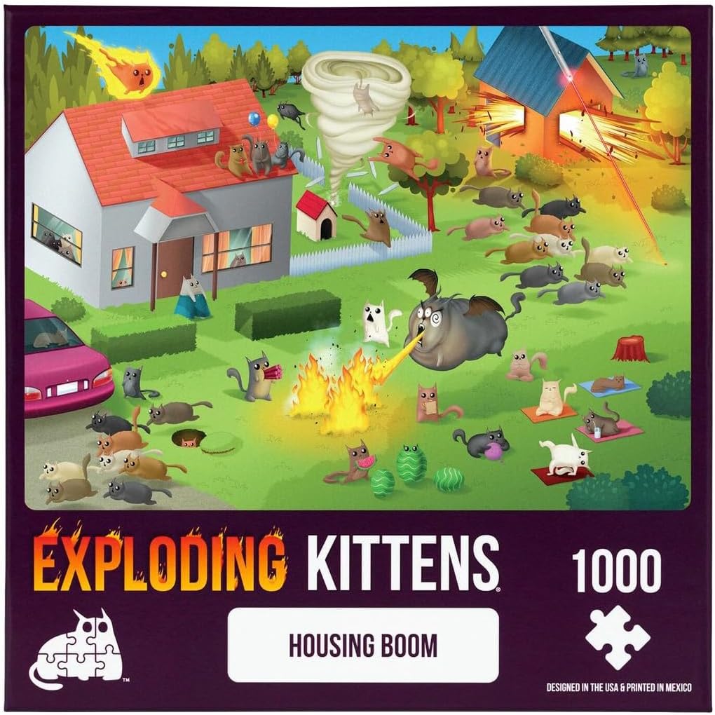Housing Boom Jigsaw Puzzle by Exploding Kittens - 1000 Pieces Jigsaw Puzzle for Adults, Teens, and Kids - Cat Puzzle, Funny Puzzle, Art Puzzle