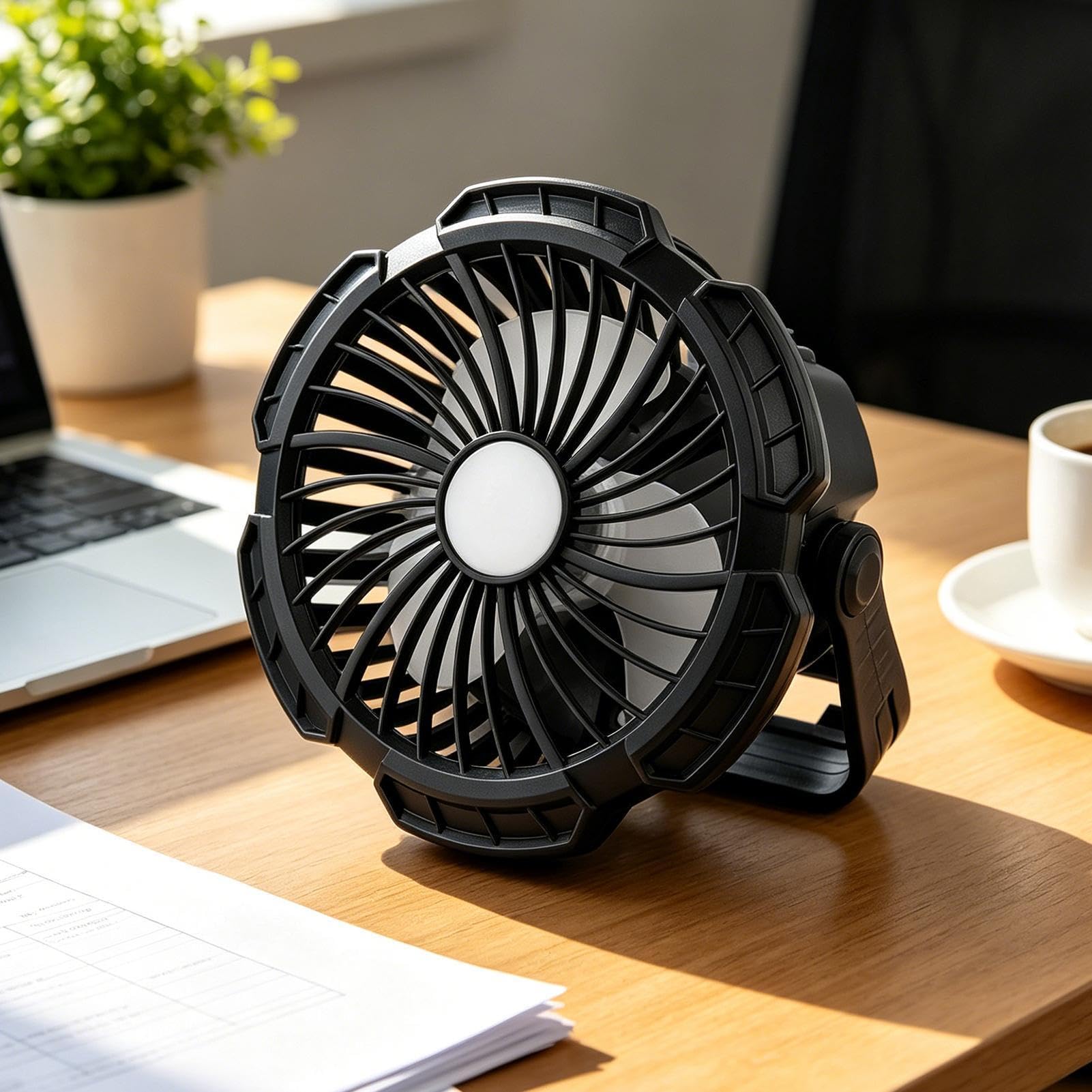 Generico Camping Fan - 3-Speed 4000mAh with LED Light, Versatile Battery Operated Fan, Portable Cooling Solution for Outdoor Backpacking Fishing Beach Backyard BBQ Travel Jobsite Home Office