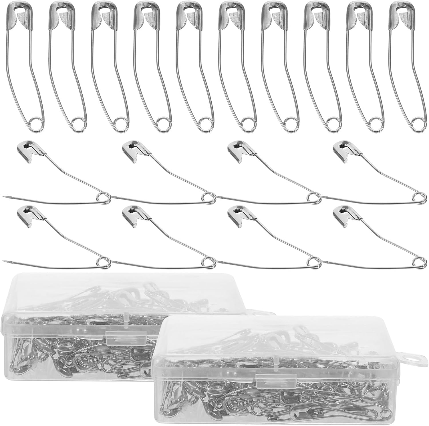 HEMOTON 200pcs Curved Nickel-Plated Safety Pins Bent Sewing Pins for Quilting and Fabric Crafts Bulk Pack