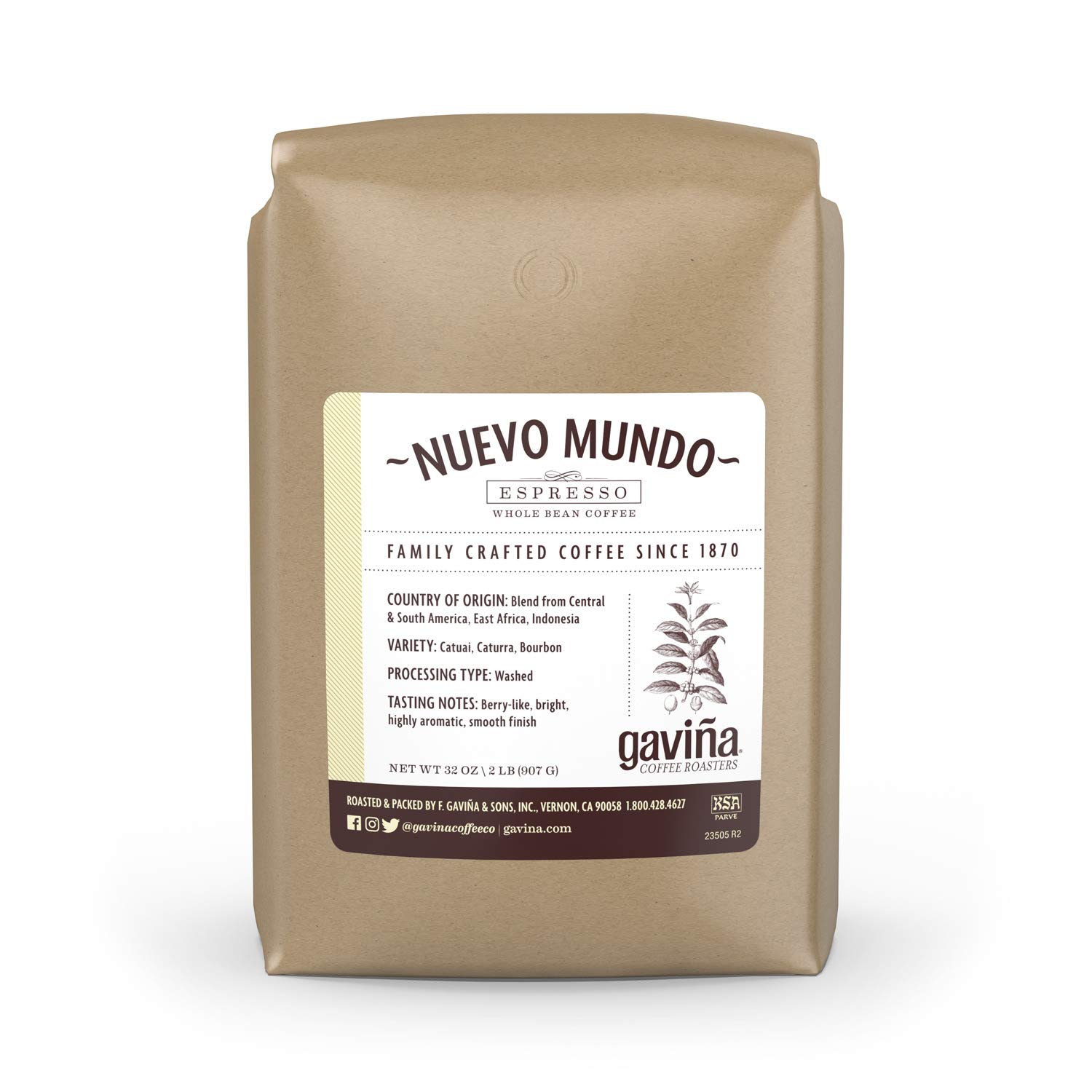 Gavina Nuevo Mundo Espresso Whole Bean Coffee, Medium Roast, 32 OZ Bag | Ideal for Espres…