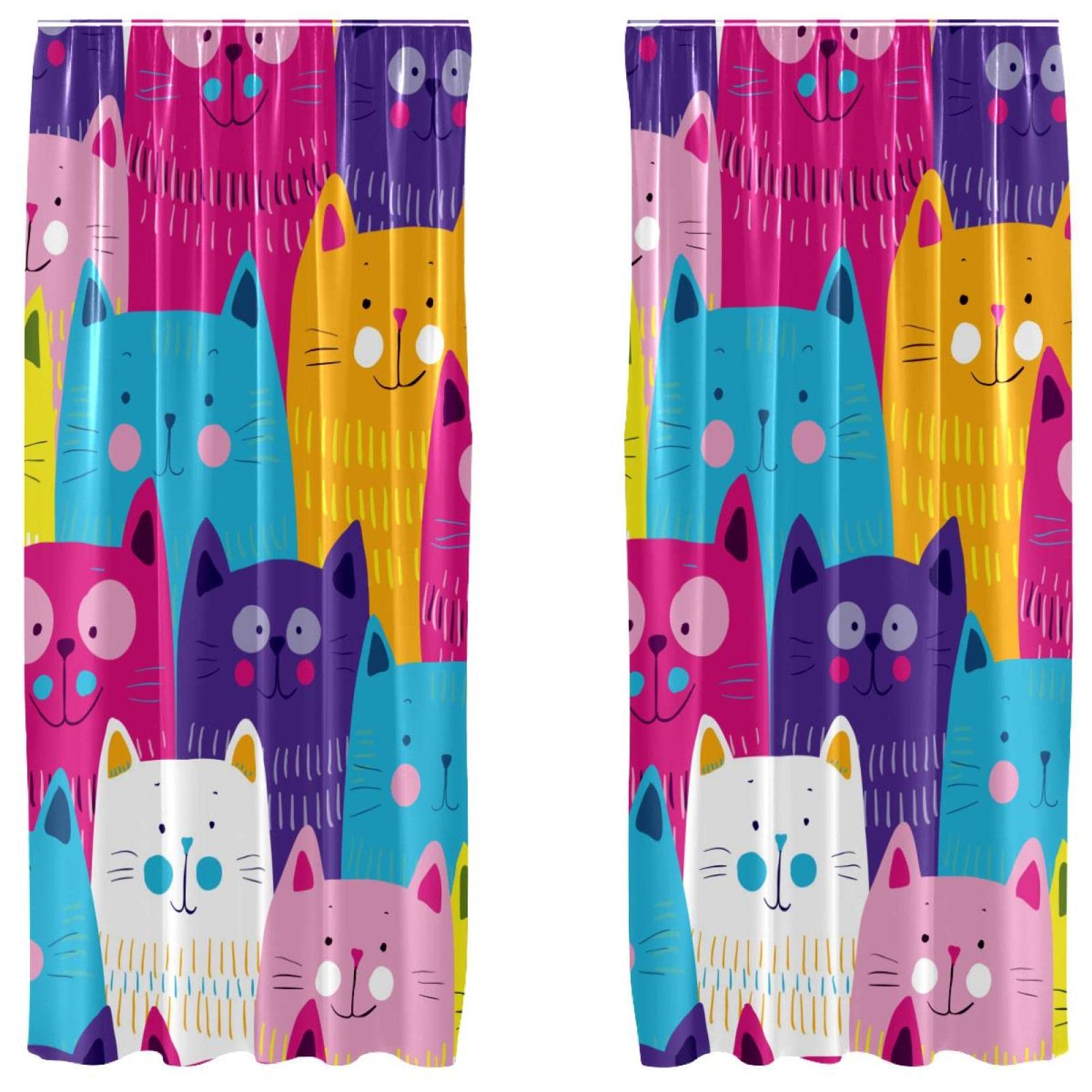 Rideaux motif chat coloré bleu rose violet 139,7 x 213,4 cm salon