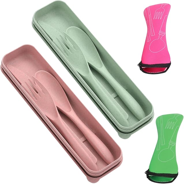 2 Plastic Cutlery Set with 2 Piece Cutlery Organizer, Forks Spoon Tableware Set, Travel Cutlery with Box, Portable Camping Cutlery Set, Reusable, Suitable for Camping, Picnic, Office and Out