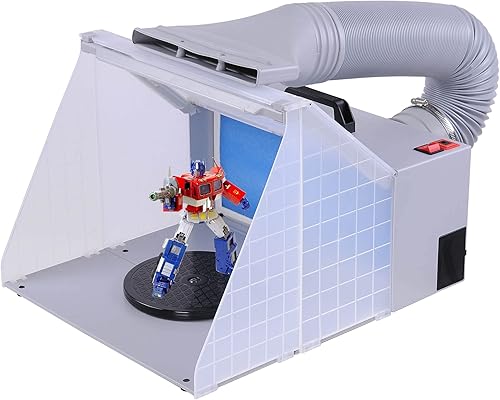 Miniatura 10 de AW Kit de cabina de aerosol portátil con 3 luces LED, manguera de filtro de escape, mesa giratoria para pasatiempos, pintura artística, modelo,