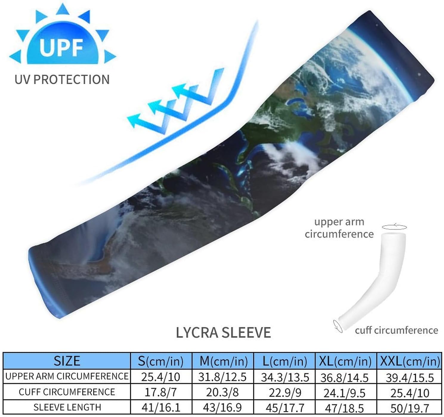 UV Sun Protection Cooling Arm Sleeves XX-Large (xx_l), Compression, Soft | Earth And Space Arm Covers for Sport, Breathable, Tattoo Cover Up, Portable Arm Brace for Women Men