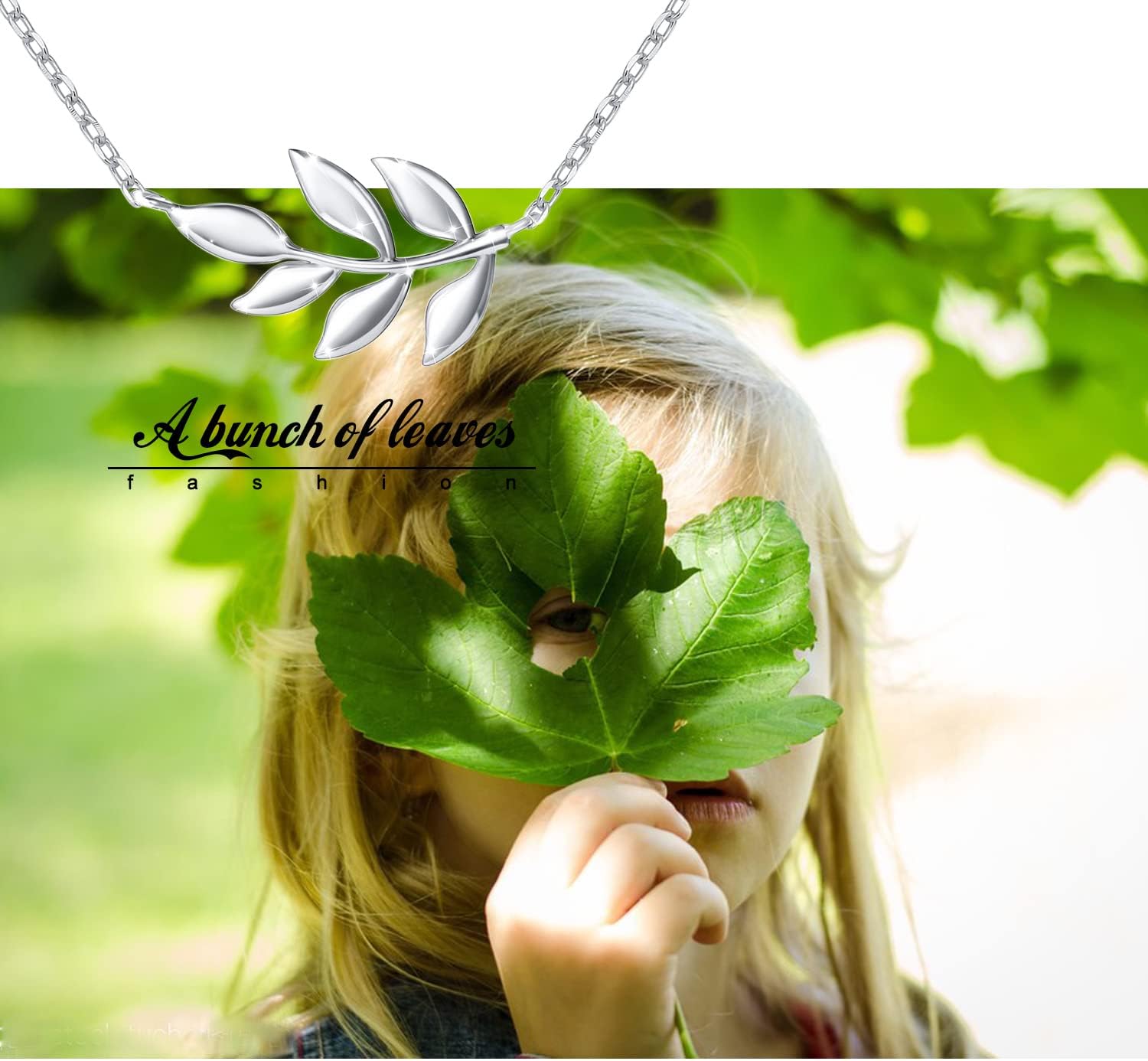 S925 Sterling Silver Olive Leaf Necklace for Women Lady, 18+2" Rolo Chain - Image 5