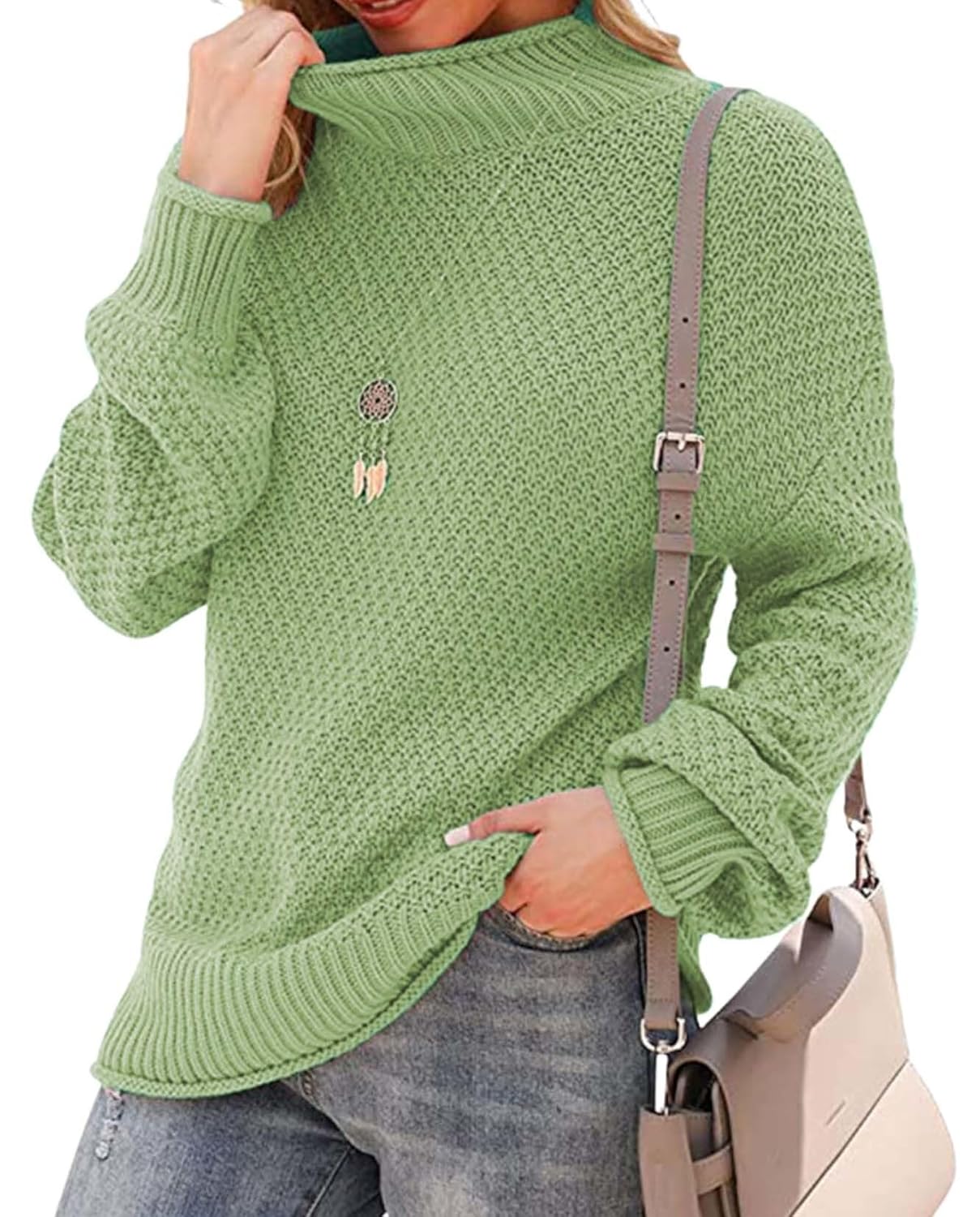 Womens Oversized High Neck Sweater Thick Knit Long Sleeve Loose Pullover Fashionable Fall and Winter Warm Top