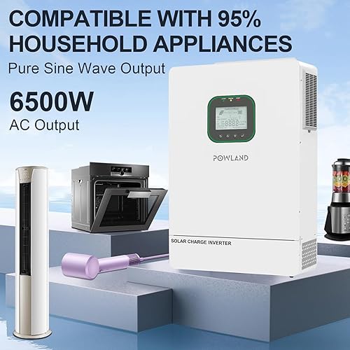 Miniatura 17 de POWLAND Inversor solar híbrido de 4000 W Onda sinusoidal pura de 24 V CC a 120 V CA Pantalla LCD con parte superior de vidrio Controlador