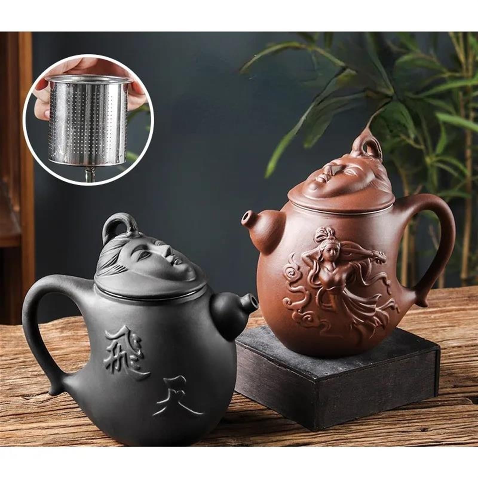 Teiere Servitori Di Caffè Set Da Tè Da Viaggio Set Da Tè Kung Fu Per Uso Domestico 600ml Filtro In Acciaio Inossidabile Incorporato Teiera In Argilla Viola Teiera Feitian Di Grande Capacità Teiere Ser