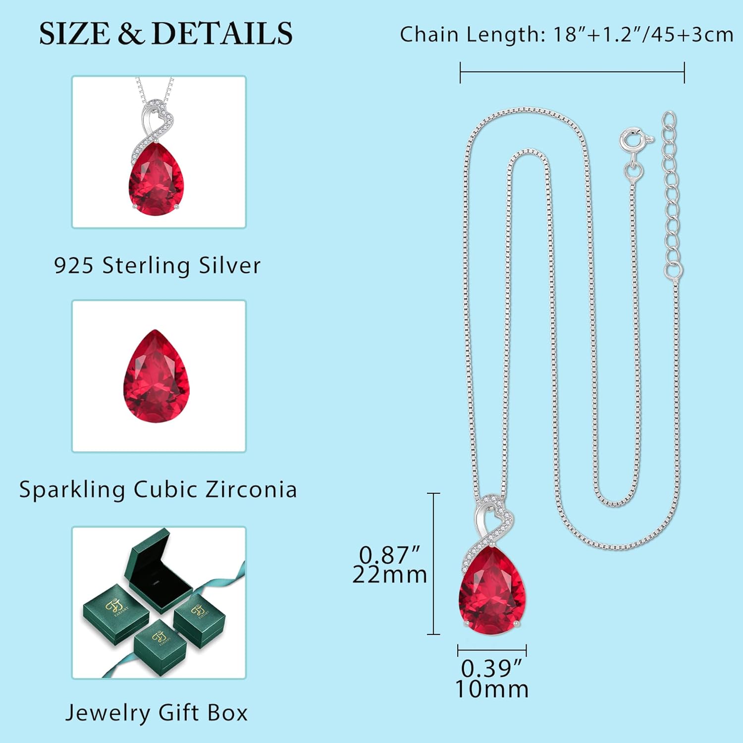FJ Teardrop Birthstone Necklaces 925 Sterling Silver Pear Cut Pendant Necklace Birthday Jewelry for Women - Image 5